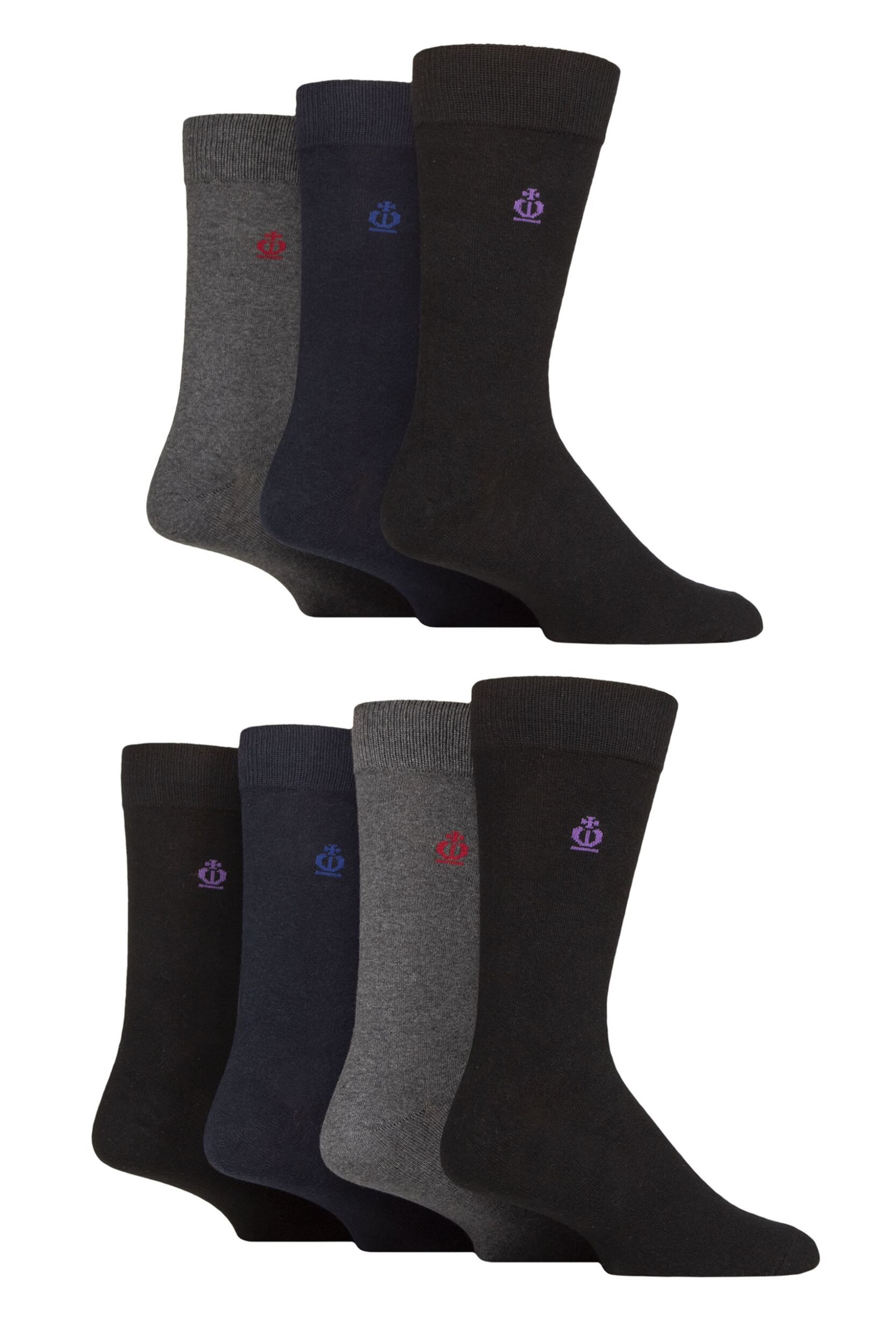 Mens 7 Pair Jeff Banks Plain Recycled Cotton Socks Black / Navy / Charcoal 7-11