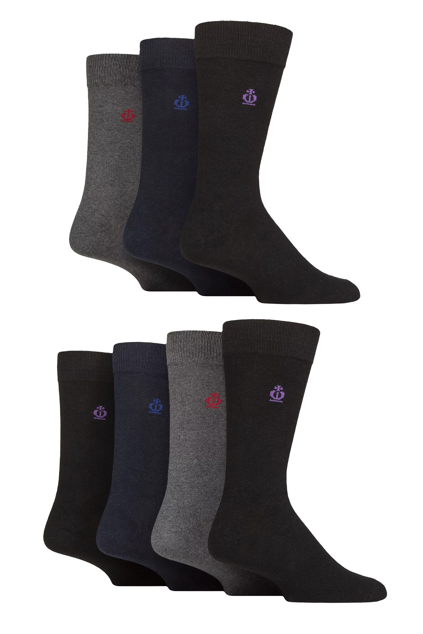 Mens 7 Pair Jeff Banks Plain Recycled Cotton Socks Black / Navy / Charcoal 7