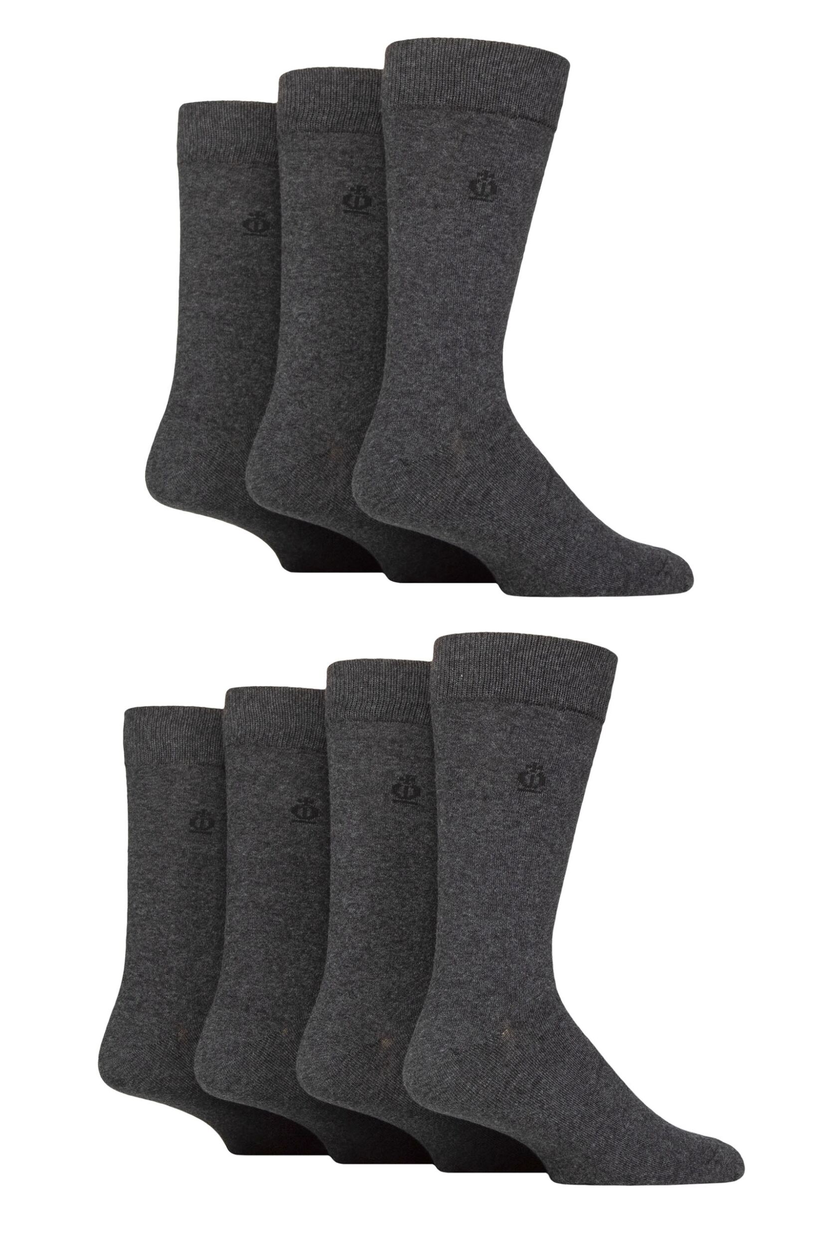 Mens 7 Pair Jeff Banks Plain Recycled Cotton Socks Dark Charcoal 7-11