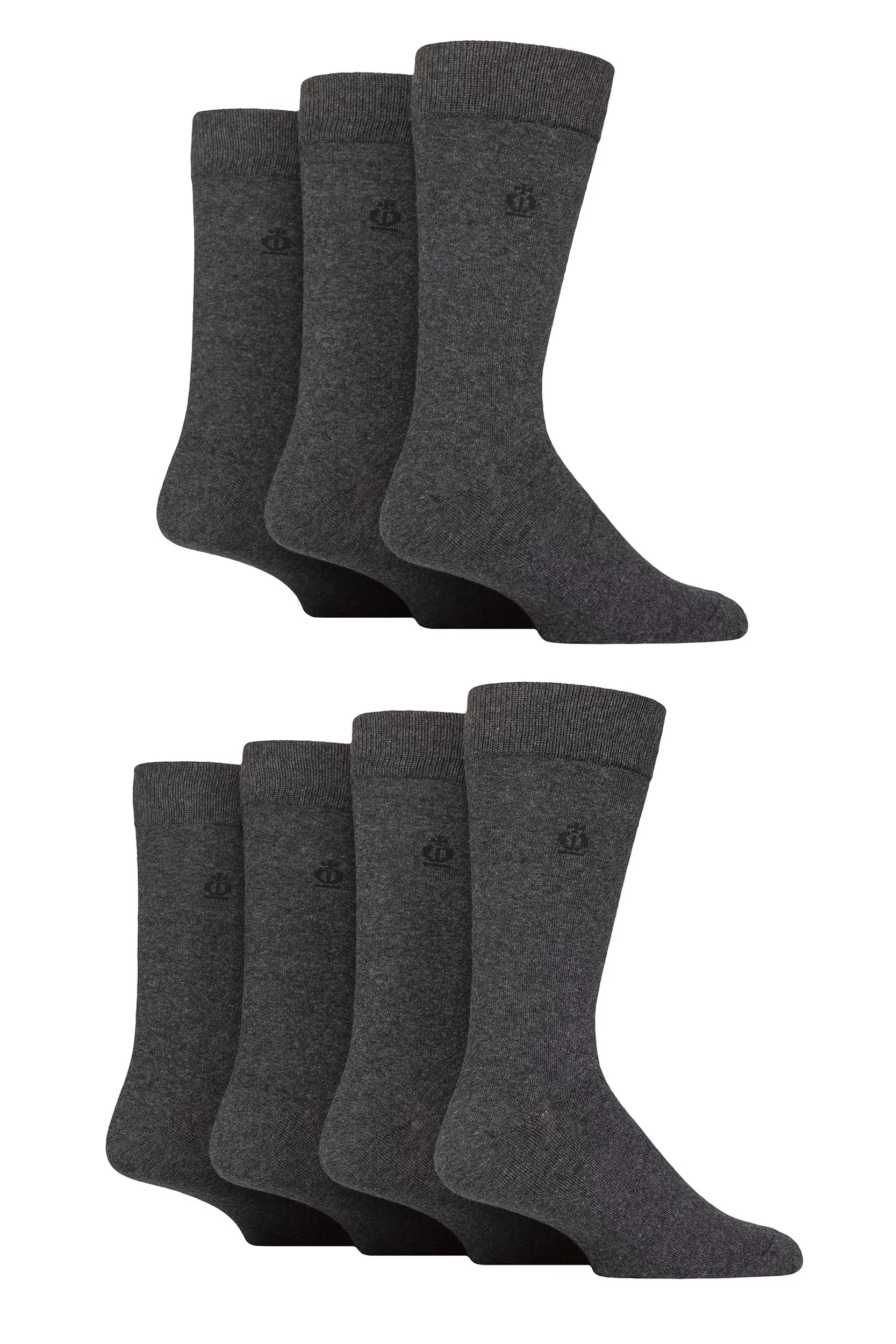 Mens 7 Pair Jeff Banks Plain Recycled Cotton Socks Dark Charcoal 7