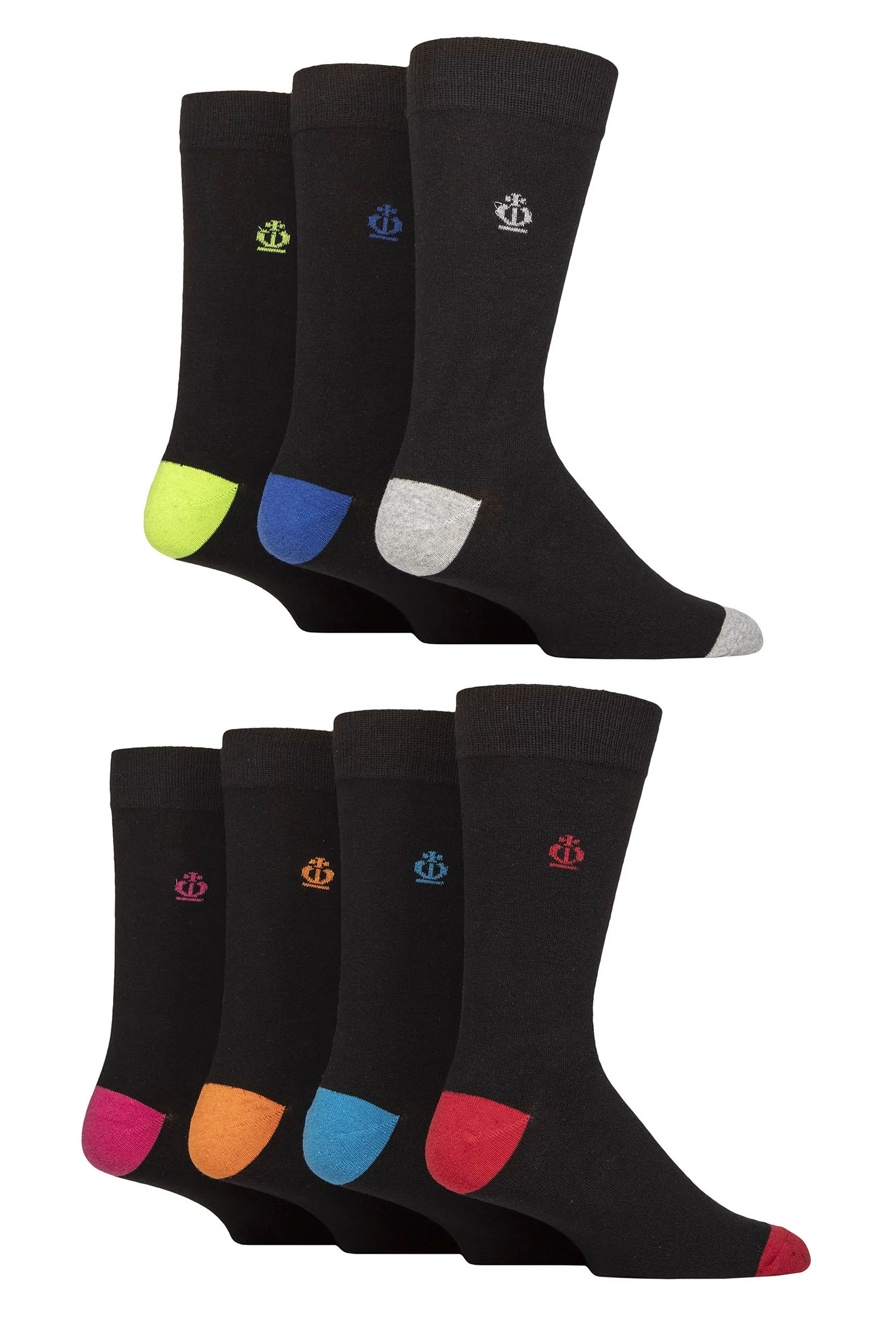 Mens 7 Pair Jeff Banks Plain Recycled Cotton Socks Heel / Toe Black 7