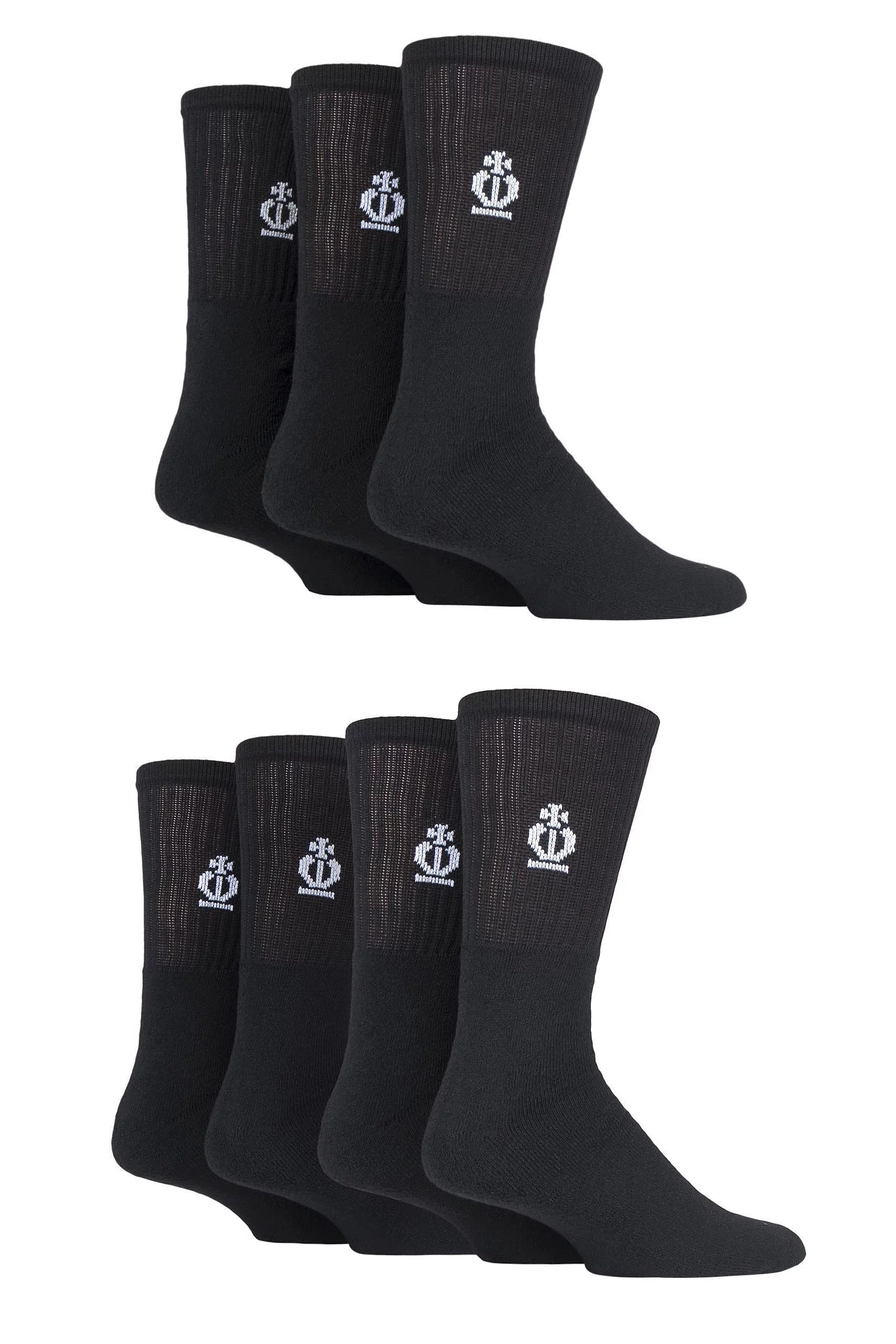 7 Pair Black Cotton Sports Socks Men's 44141 - Jeff Banks