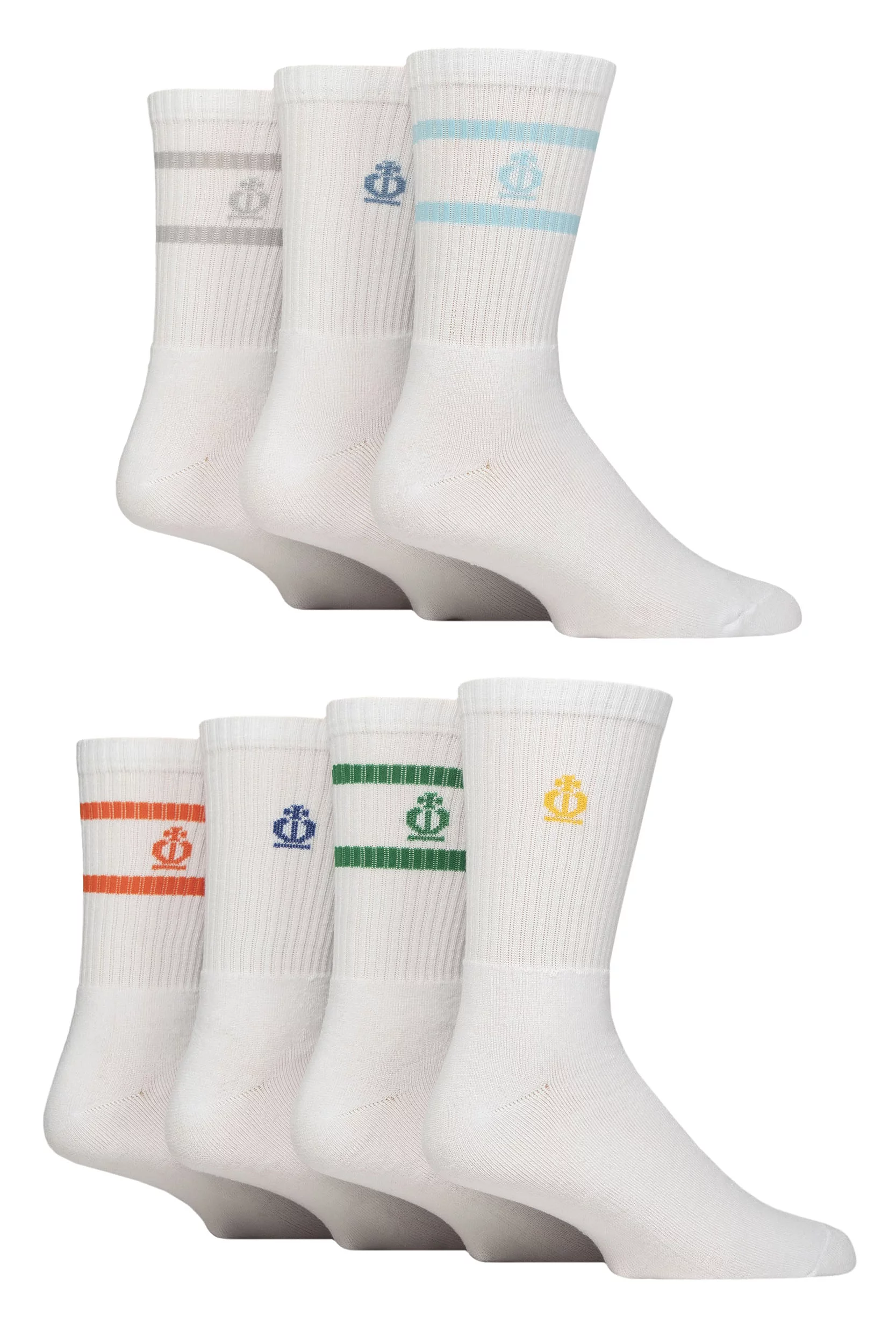 Mens 7 Pair Jeff Banks Sports Crew Socks White Stripe 7