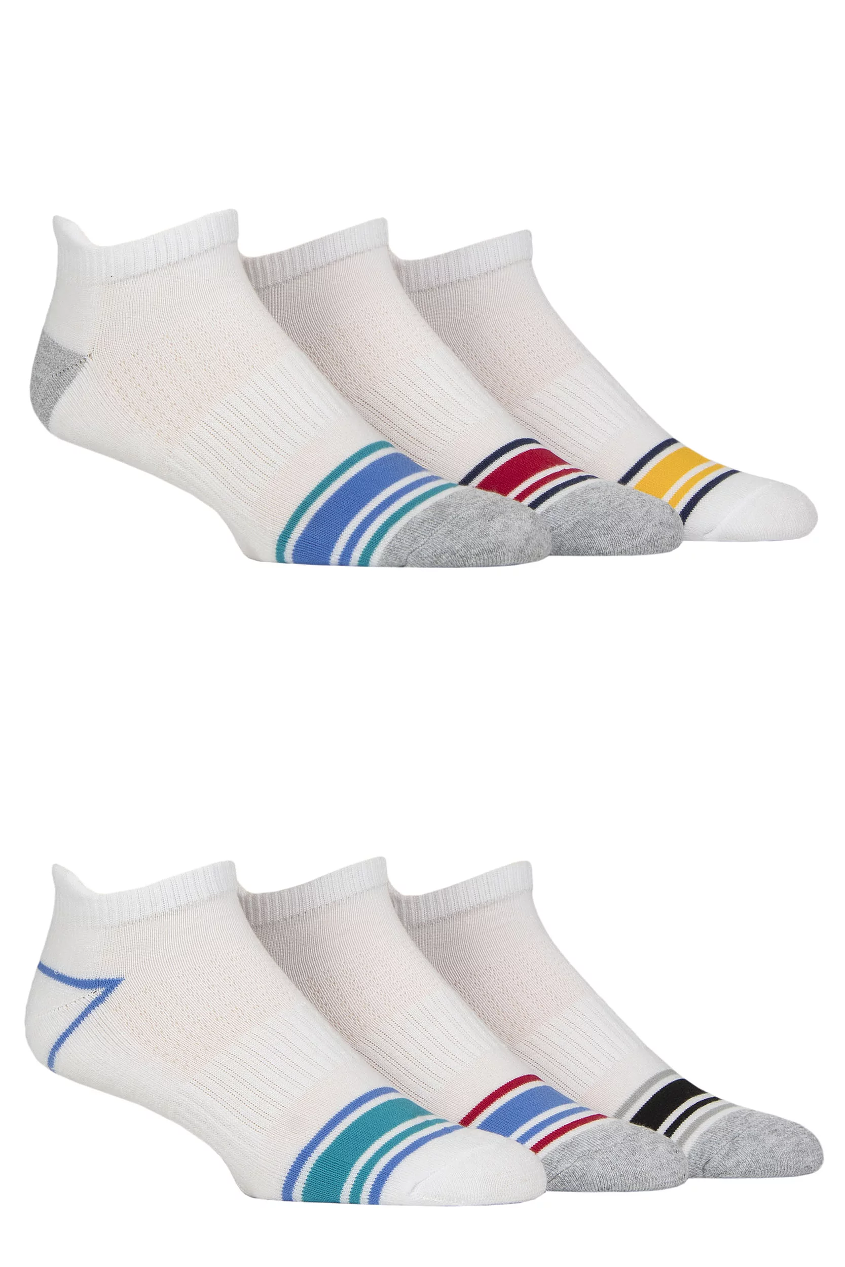 Mens 6 Pair Jeff Banks Sport Trainer Liner Socks White Colour Block 6