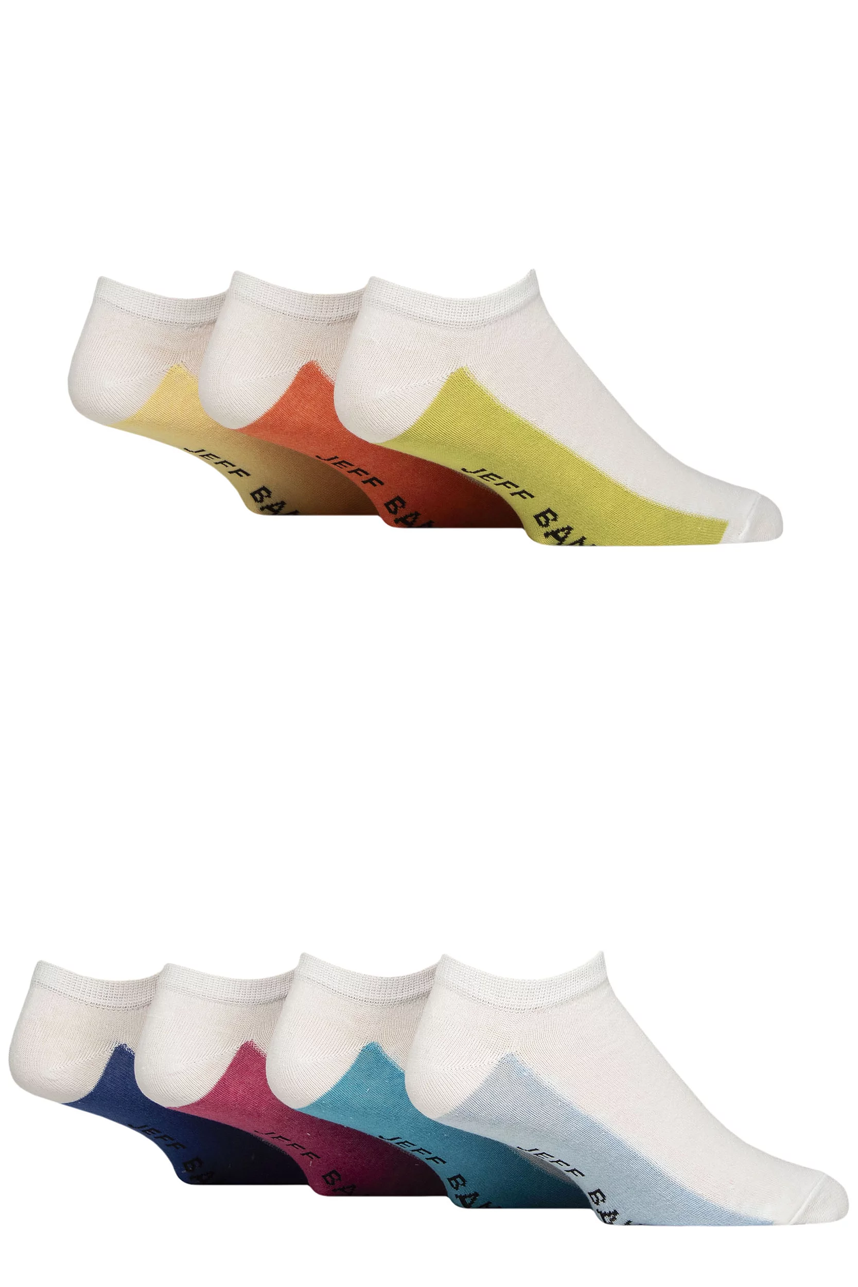 Mens 7 Pair Jeff Banks Recycled Cotton Patterned Trainer Socks Sole Whites 7