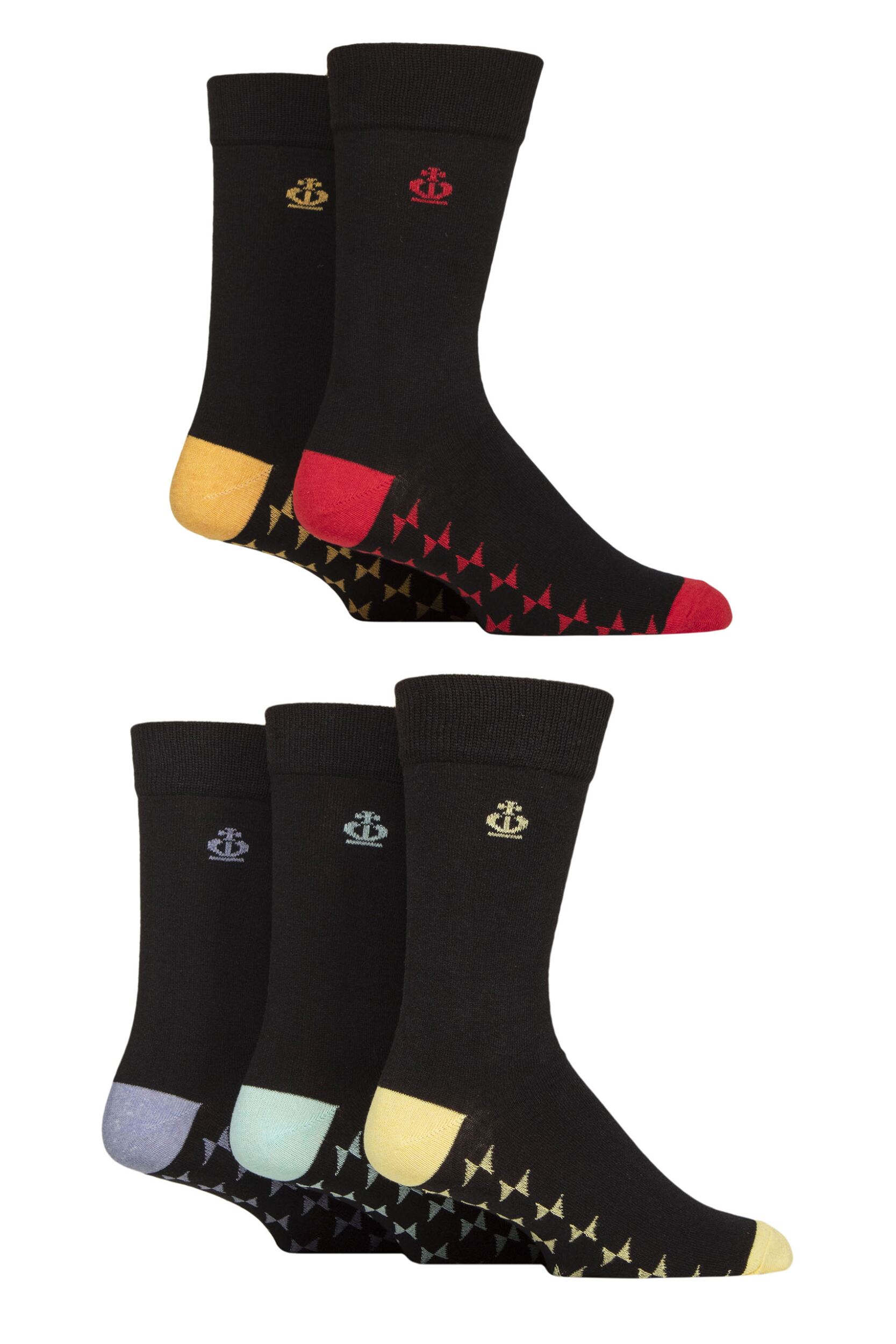 Mens 5 Pair Jeff Banks Plain Recycled Cotton Socks Heel & Toe Black / Red / Orange 7-11 Mens
