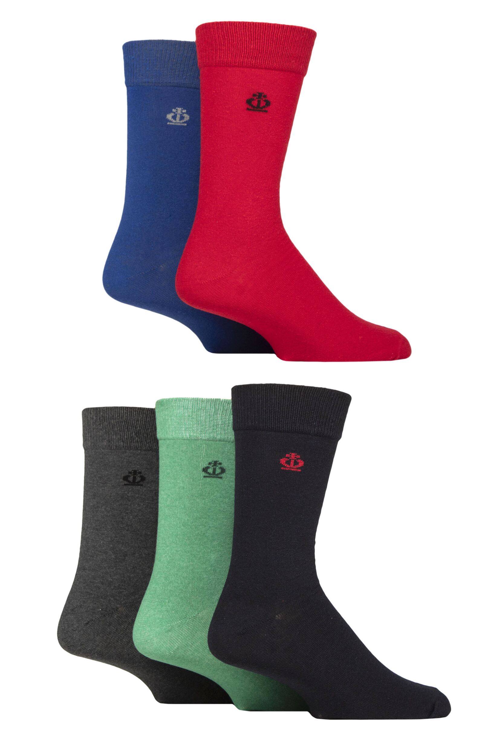 Mens 5 Pair Jeff Banks Plain Recycled Cotton Socks Red / Blue / Navy 7-11 Mens