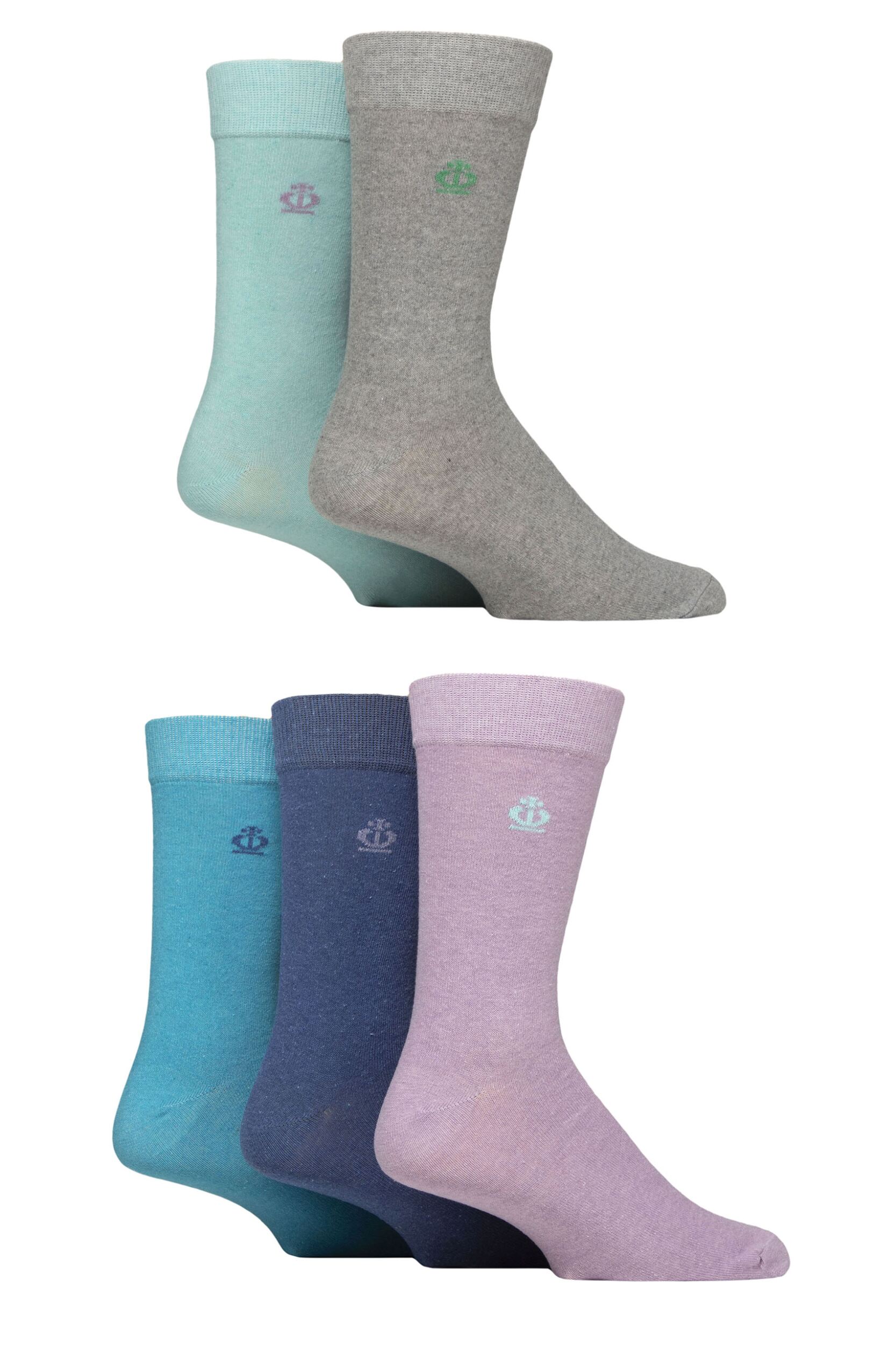 Mens 5 Pair Jeff Banks Plain Recycled Cotton Socks Grey / Mint / Lilac 7-11 Mens