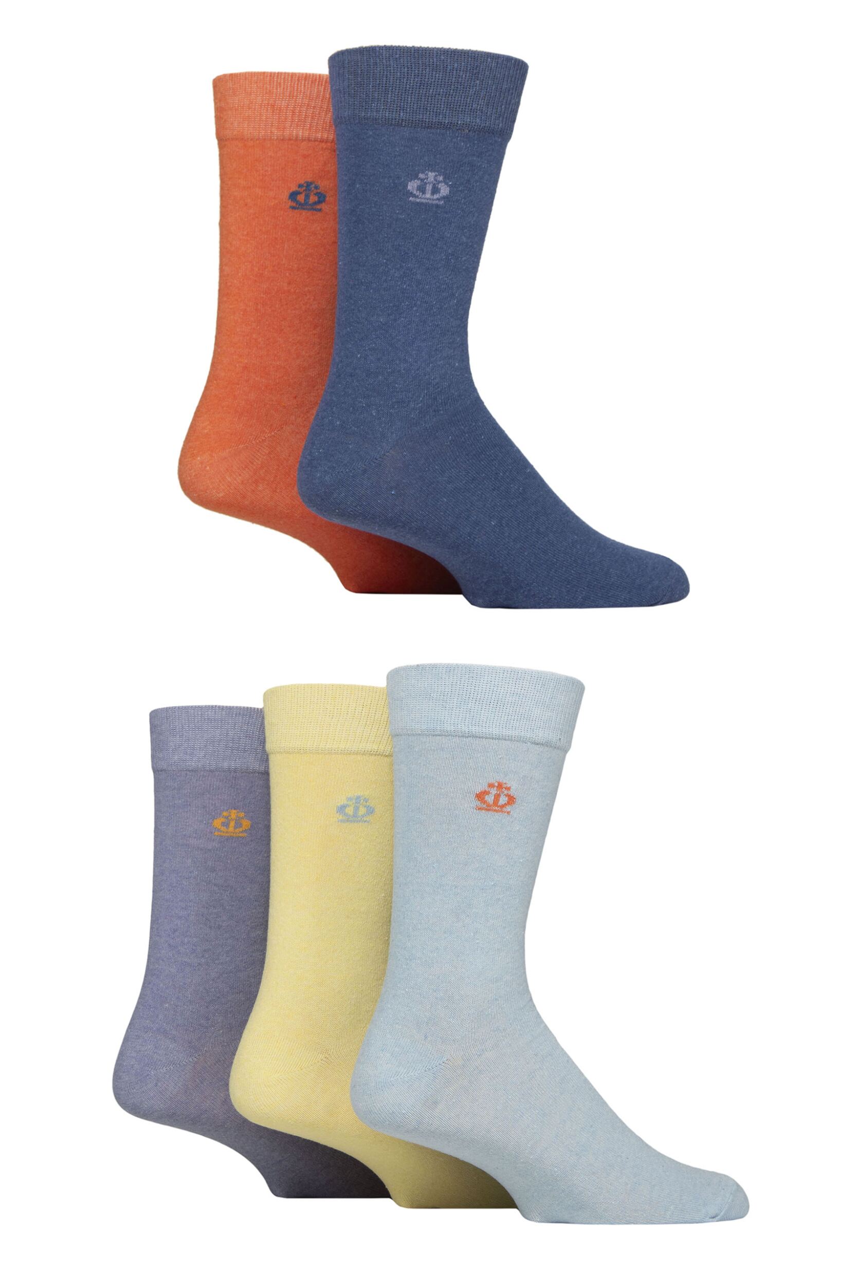 Mens 5 Pair Jeff Banks Plain Recycled Cotton Socks Denim / Orange / Light Blue 7-11 Mens
