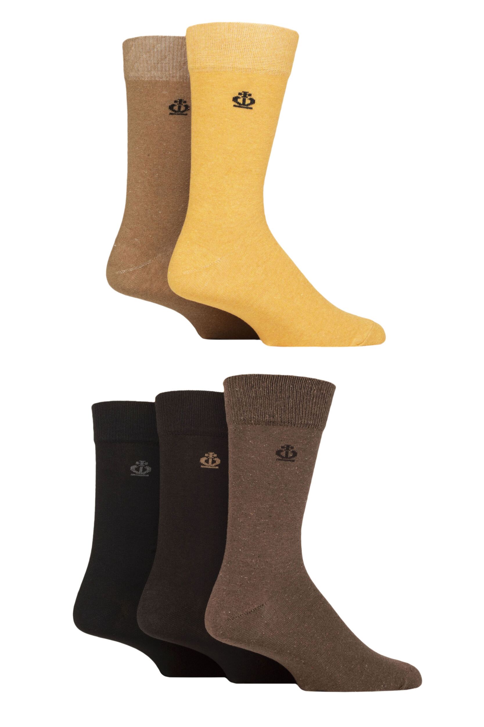 Mens 5 Pair Jeff Banks Plain Recycled Cotton Socks Mustard / Browns / Black 7-11