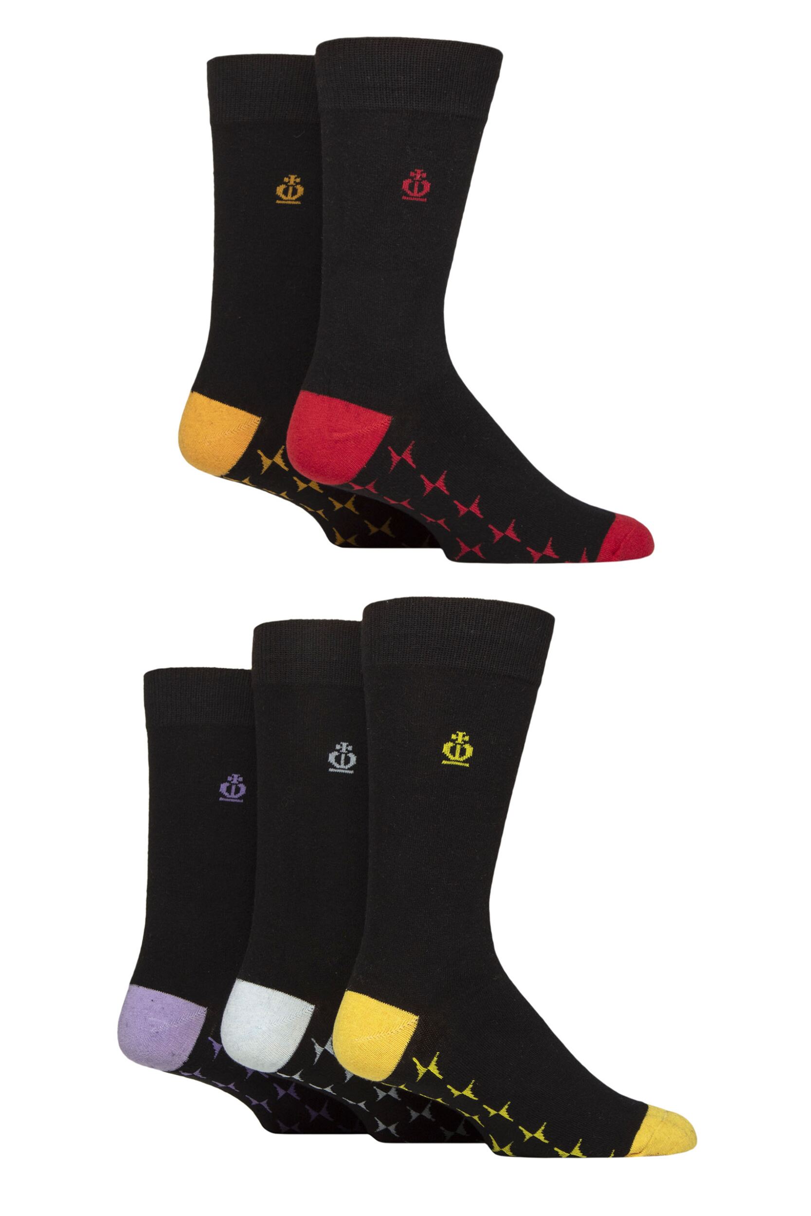 Mens 5 Pair Jeff Banks Plain Recycled Cotton Socks Heel & Toe Black Mixture 7-11