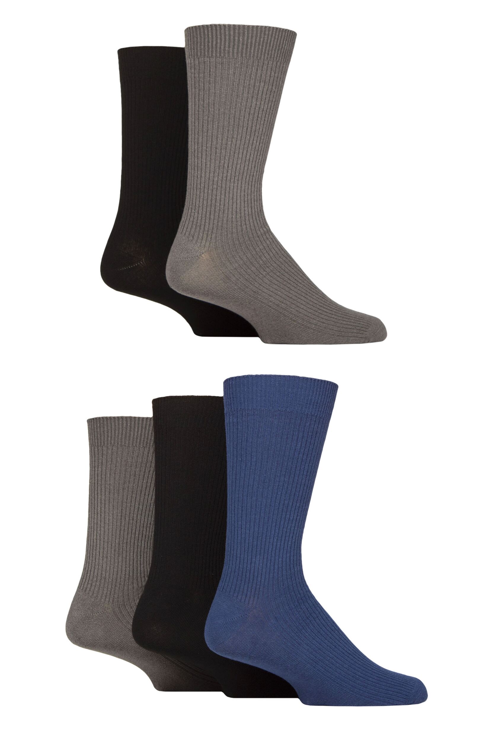 Image of Mens 5 Pair Jeff Banks Cotton Blend Crew Socks Black / Navy / Grey 7-11 Mens