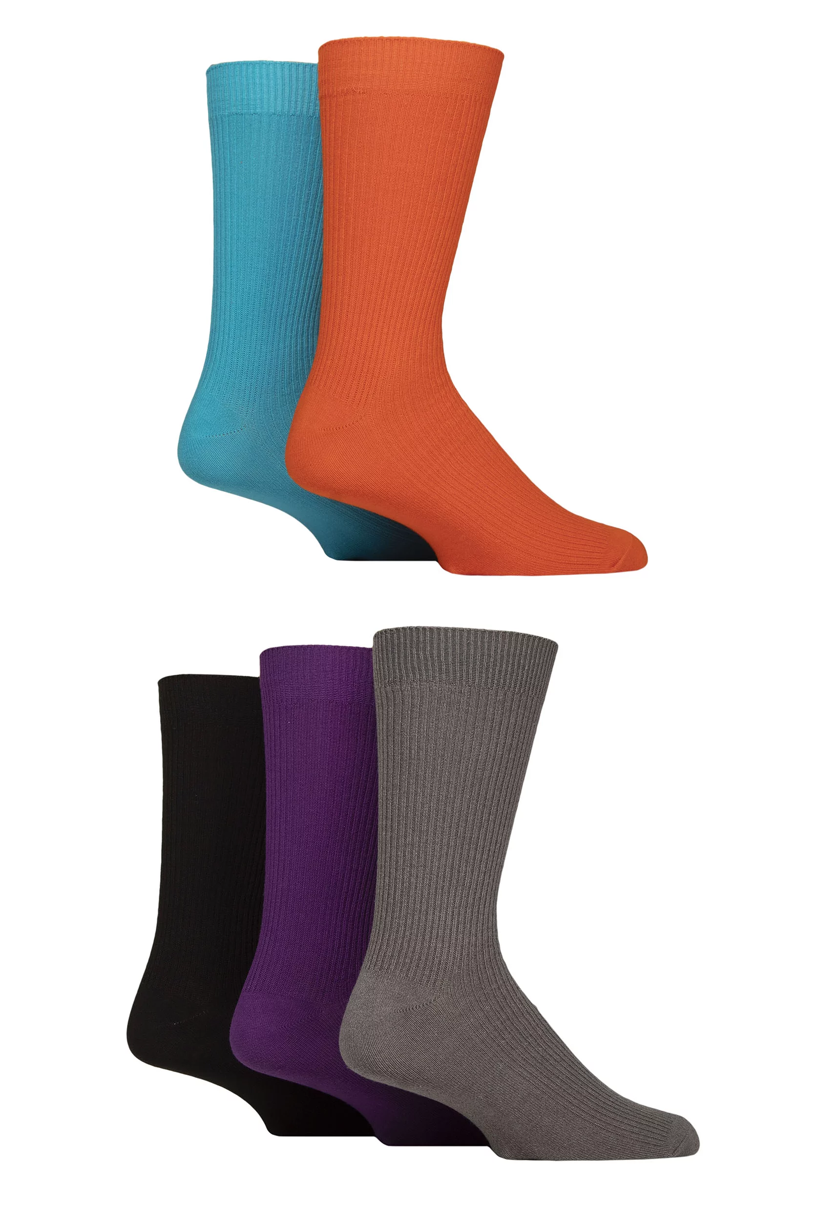 Mens 5 Pair Jeff Banks Cotton Blend Crew Socks Orange Mix 7-11 Mens