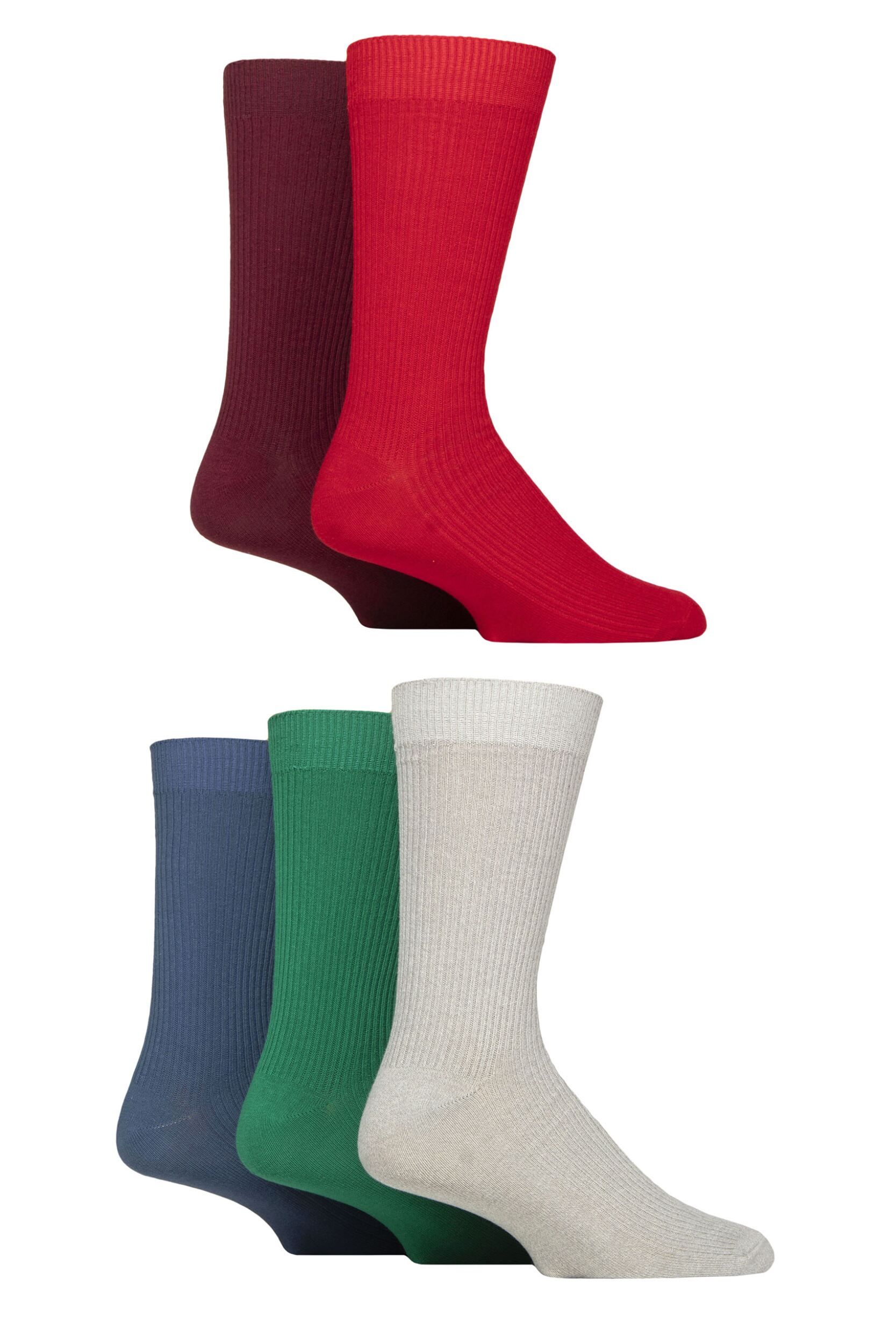 Image of Mens 5 Pair Jeff Banks Cotton Blend Crew Socks Red / Plum / Grey 7-11 Mens