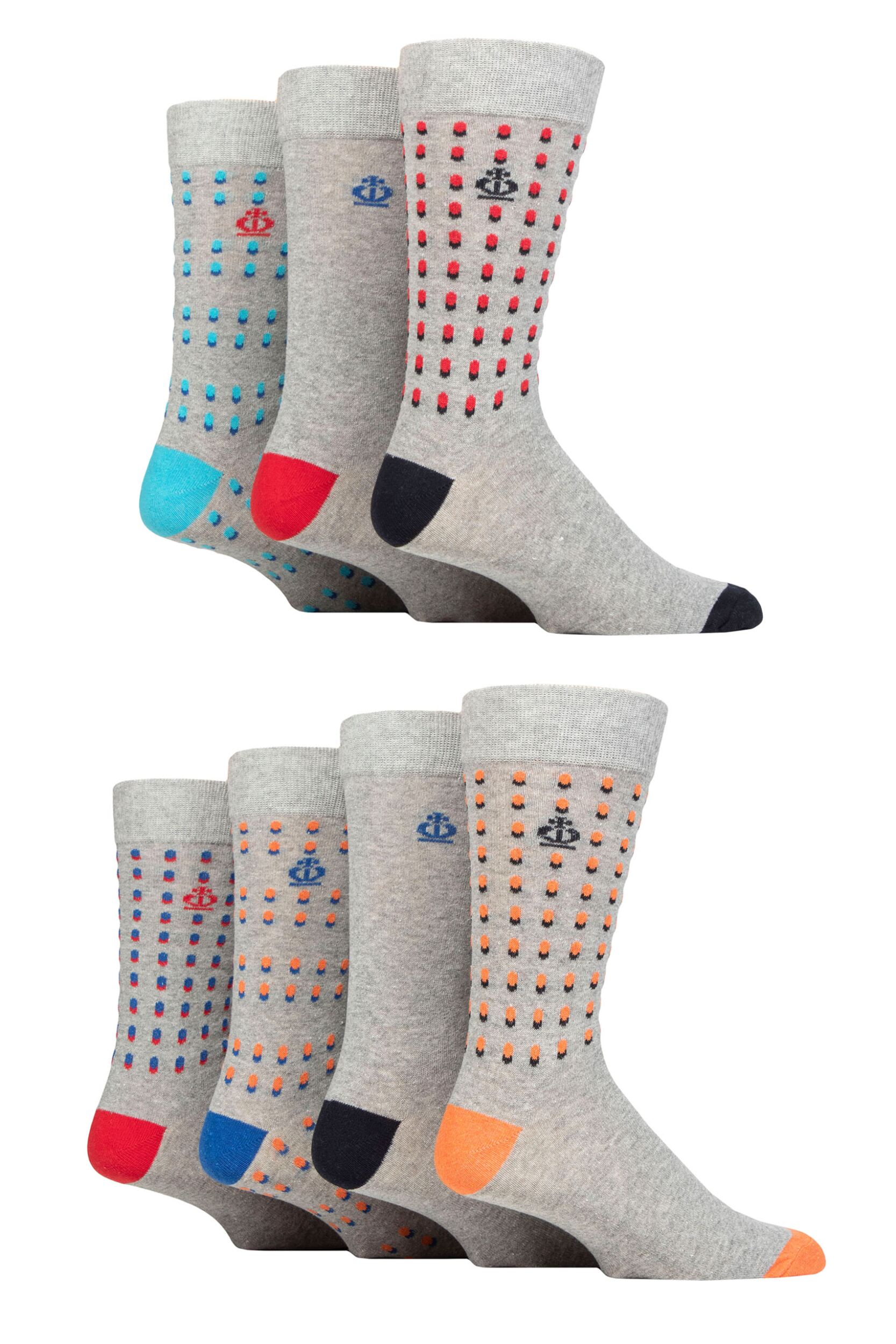 Mens 7 Pair Jeff Banks Recycled Cotton Patterned Socks Double Dots Light Grey 7-11