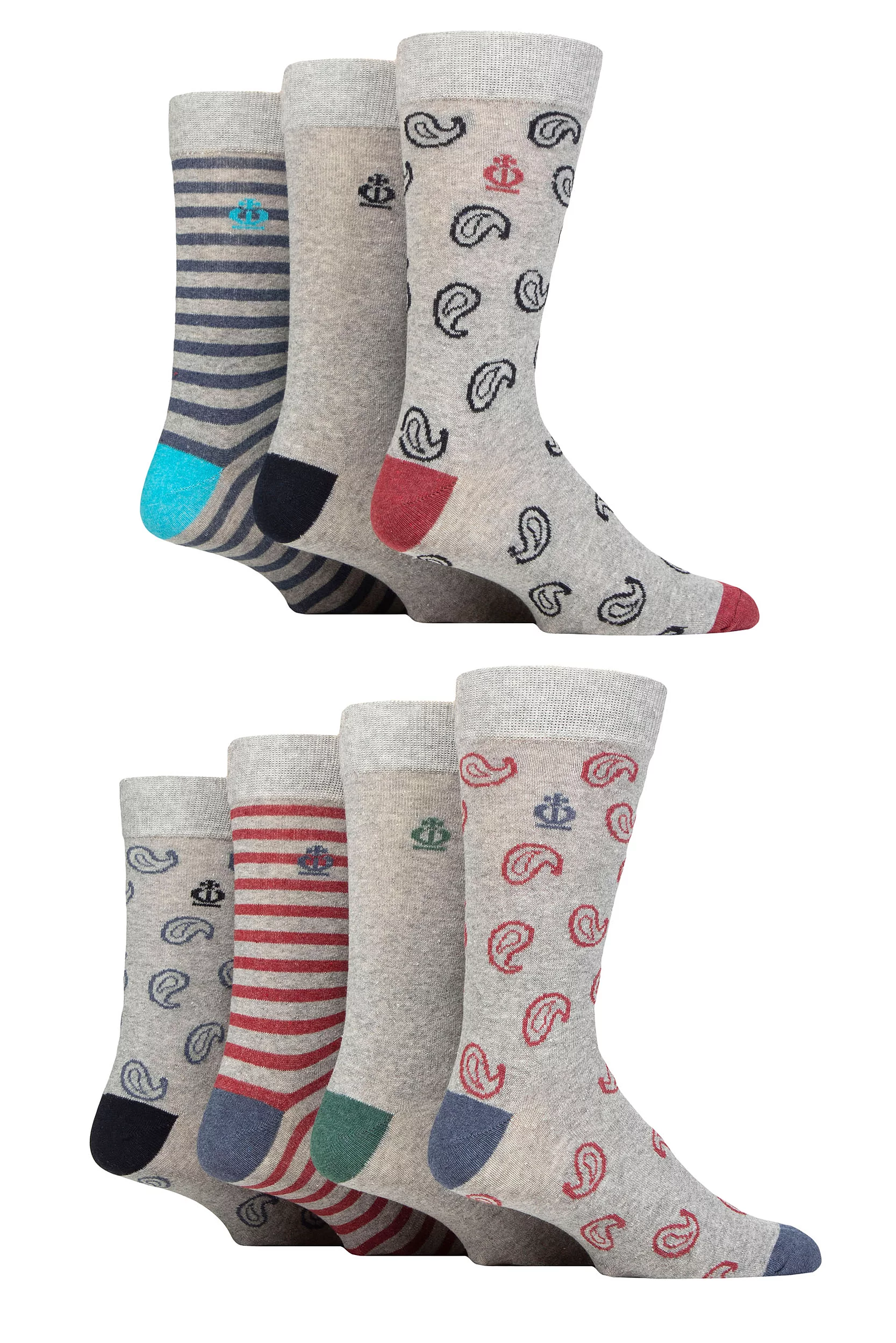 Mens 7 Pair Jeff Banks Recycled Cotton Patterned Socks Swirl Light Grey 7