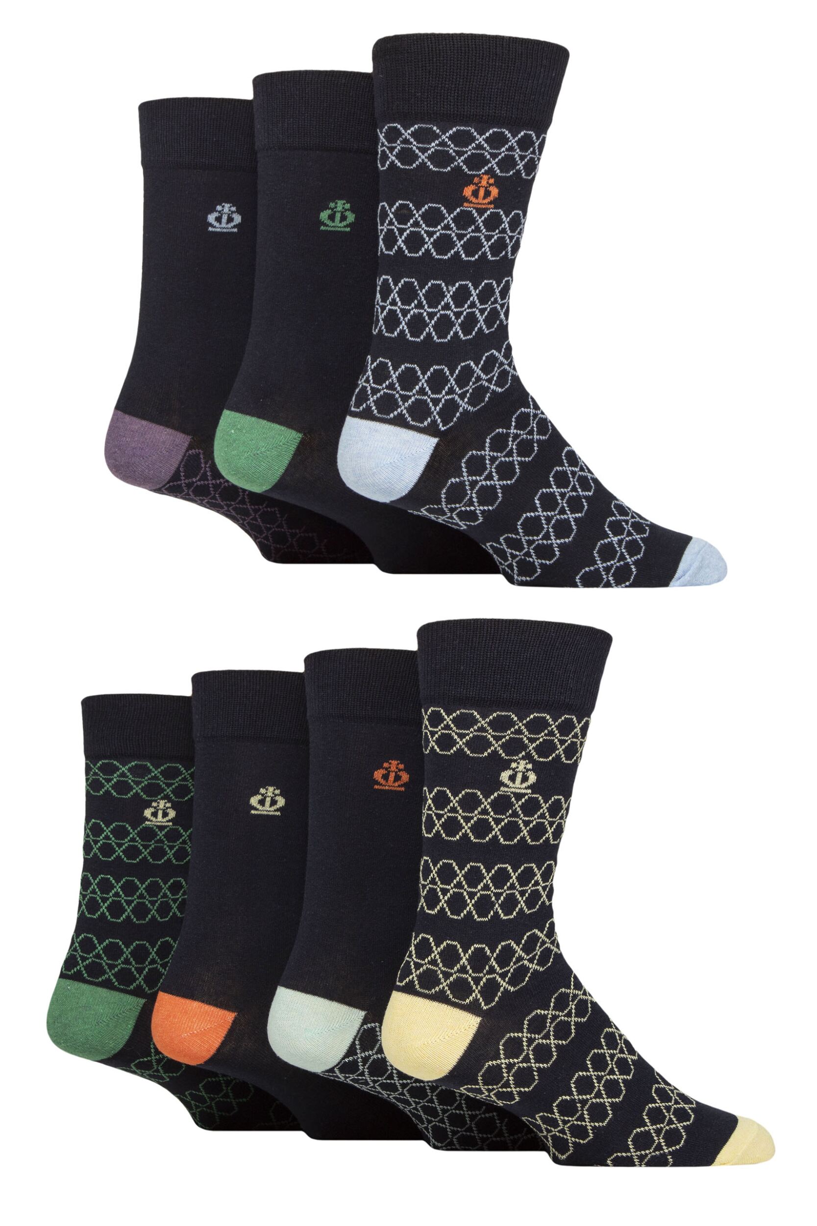 Image of Mens 7 Pair Jeff Banks Recycled Cotton Patterned Socks Hexagon Navy 7-11