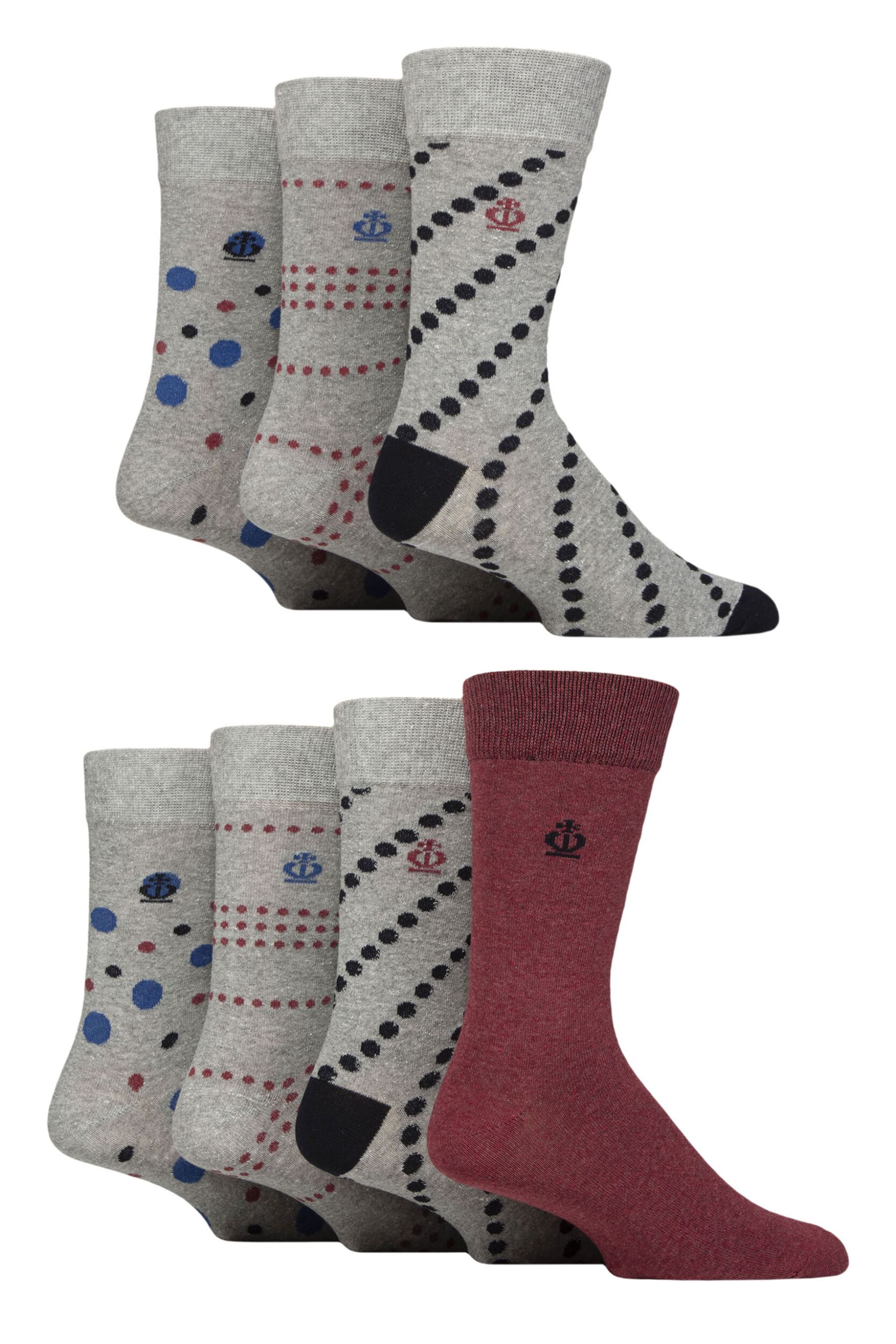 Image of Mens 7 Pair Jeff Banks Recycled Cotton Patterned Socks Spot Grey 7-11