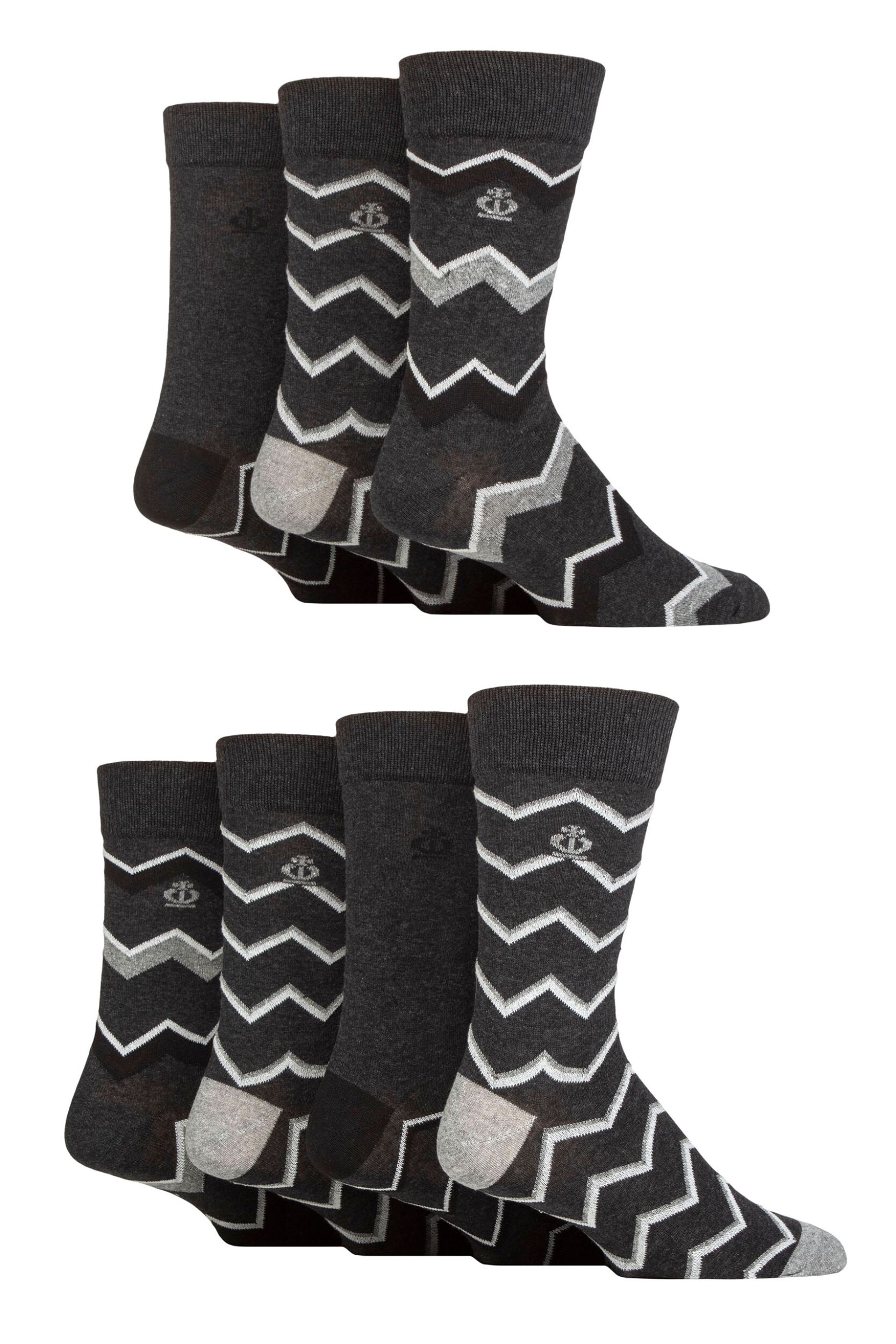 Image of Mens 7 Pair Jeff Banks Recycled Cotton Patterned Socks Diagonal Stripes Charcoal 7-11
