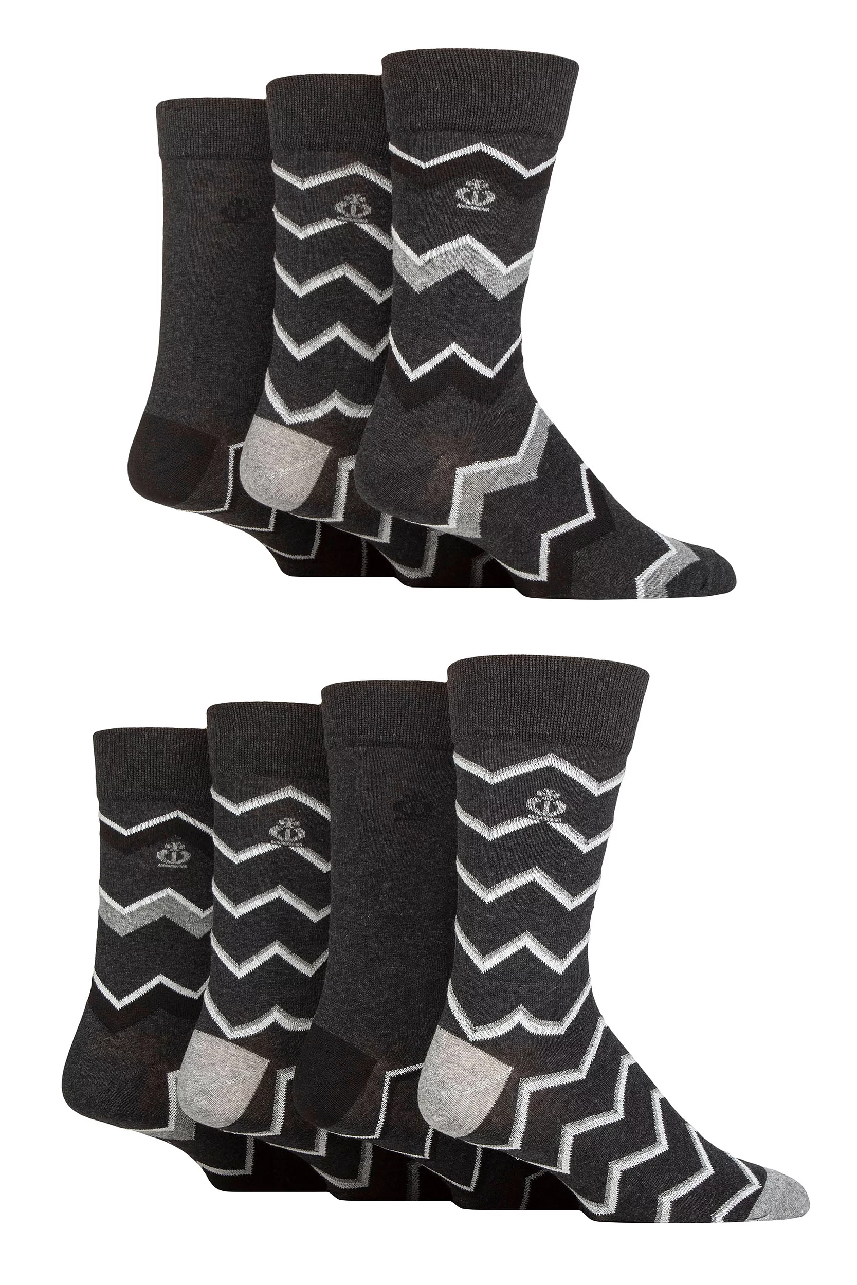 Mens 7 Pair Jeff Banks Recycled Cotton Patterned Socks Diagonal Stripes Charcoal 7