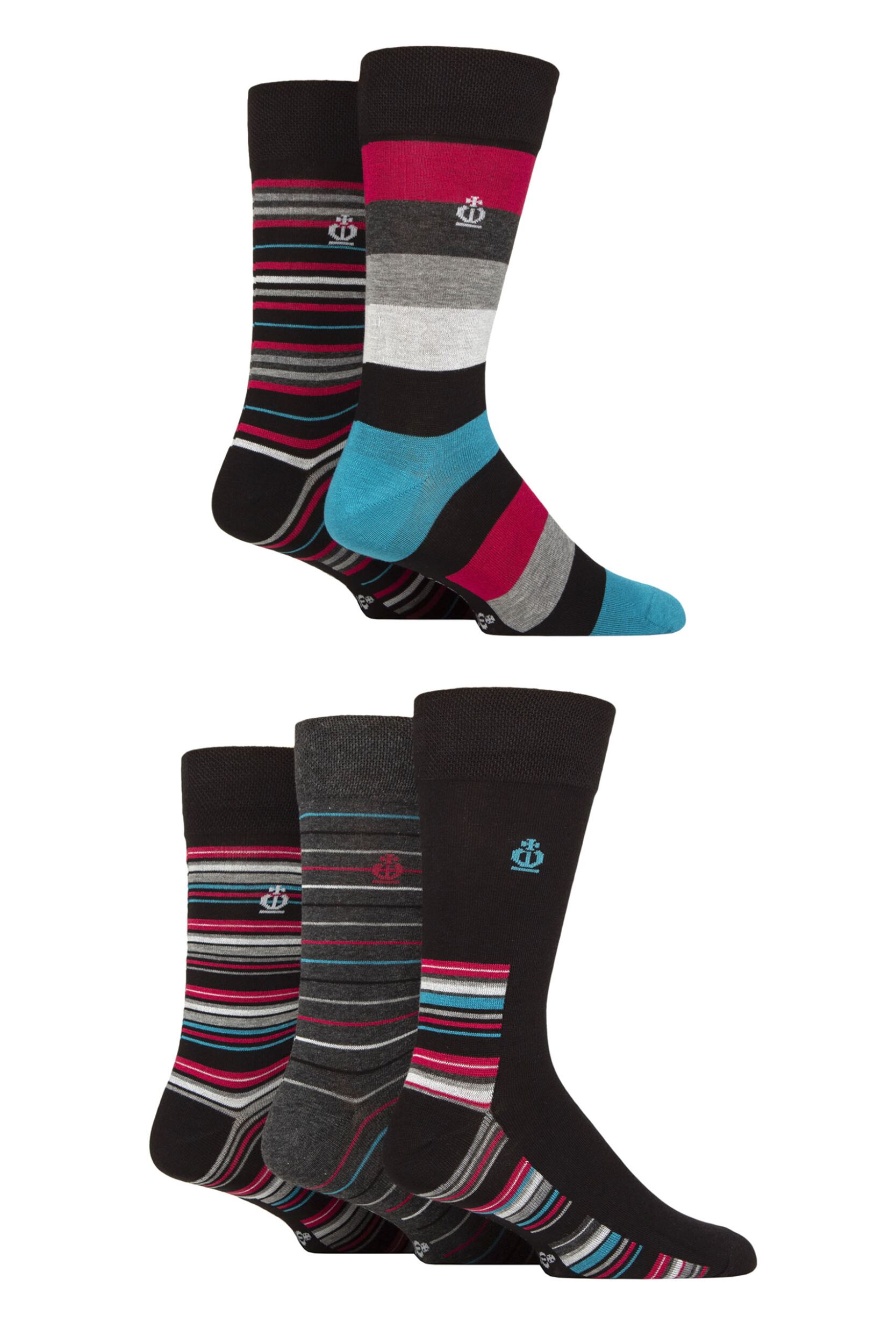 Image of Mens 5 Pair Jeff Banks Striped and Patterned Bamboo and Cotton Blend Socks Stripe Black / Multi 6-11