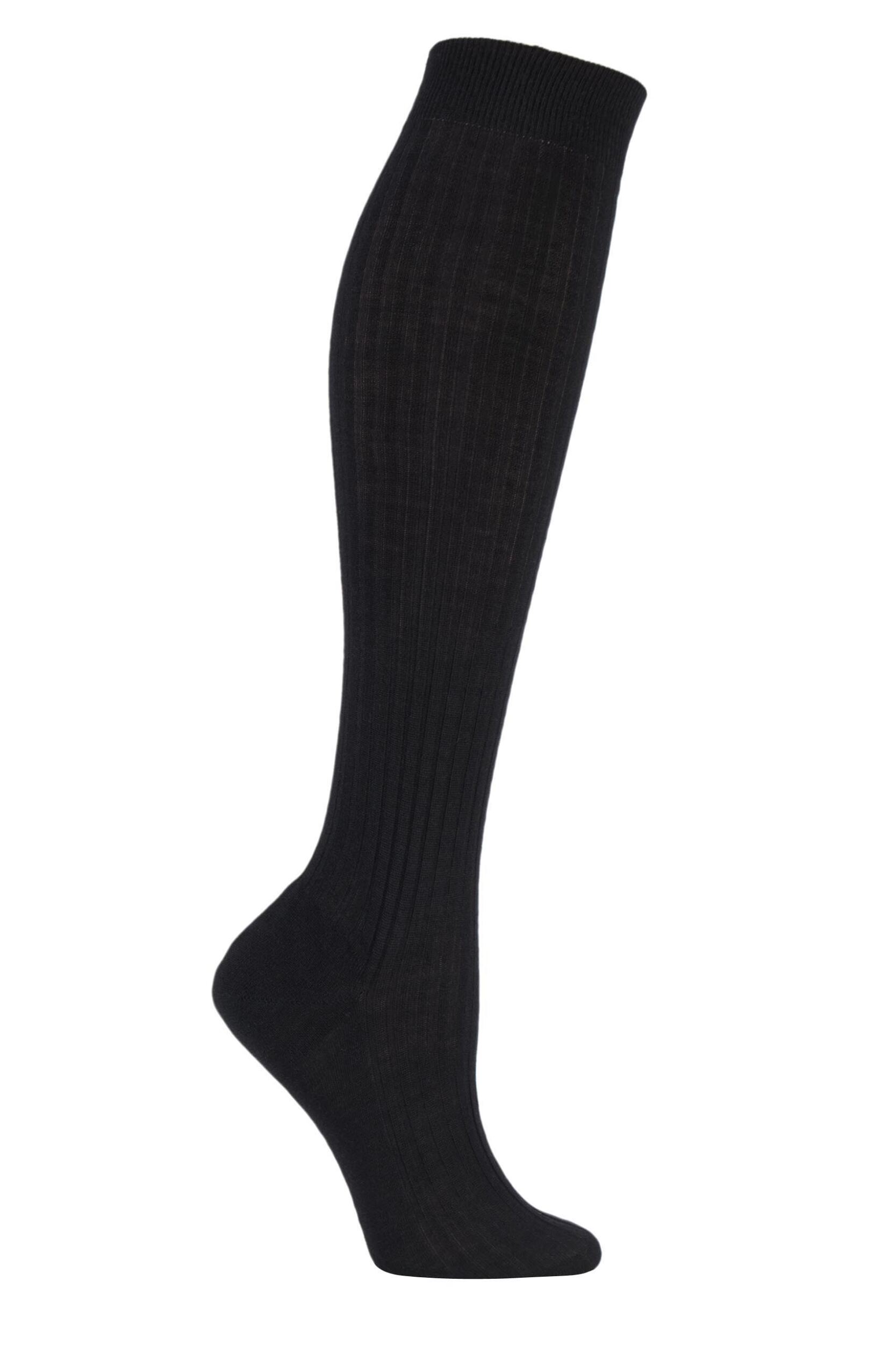 1 Pair Black Classic Merino Wool Ribbed Knee High Socks Ladies 4-7 Ladies - Pantherella