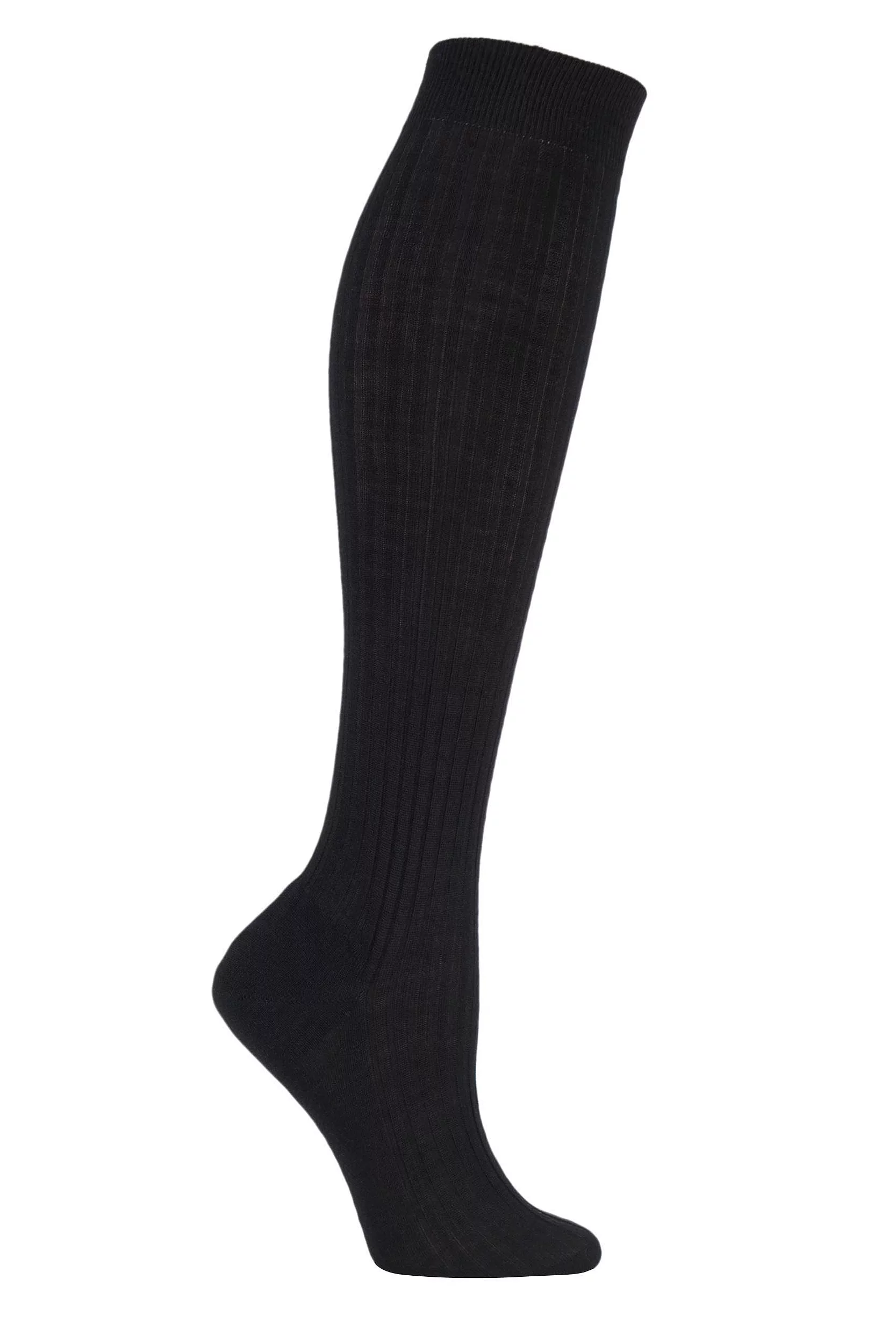 1 Pair Black Classic Merino Wool Ribbed Knee High Socks Ladies 4-7 Ladies - Pantherella