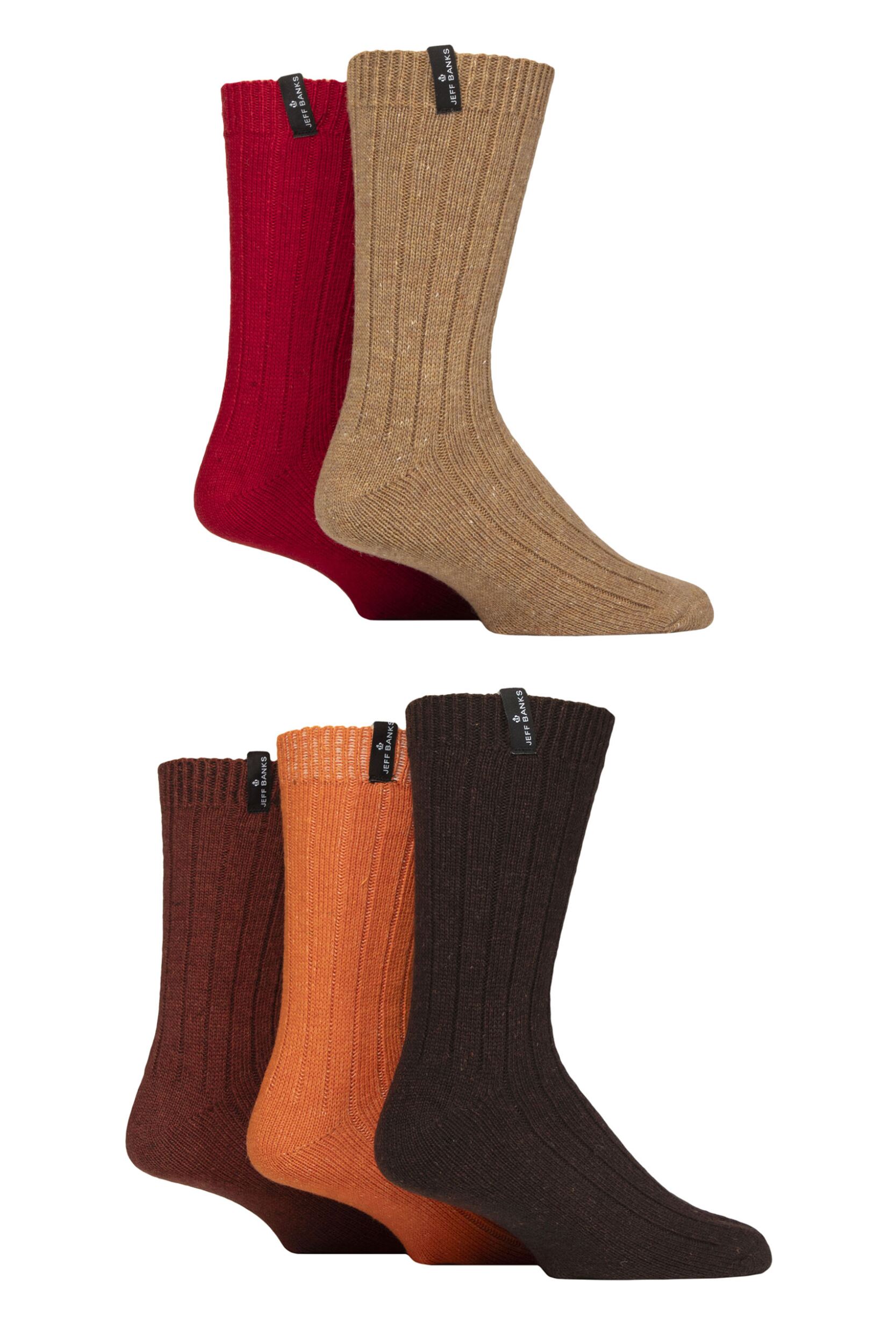 Mens 5 Pair Jeff Banks Ribbed Recycled Wool Boot Socks Autumn 7-11 Mens