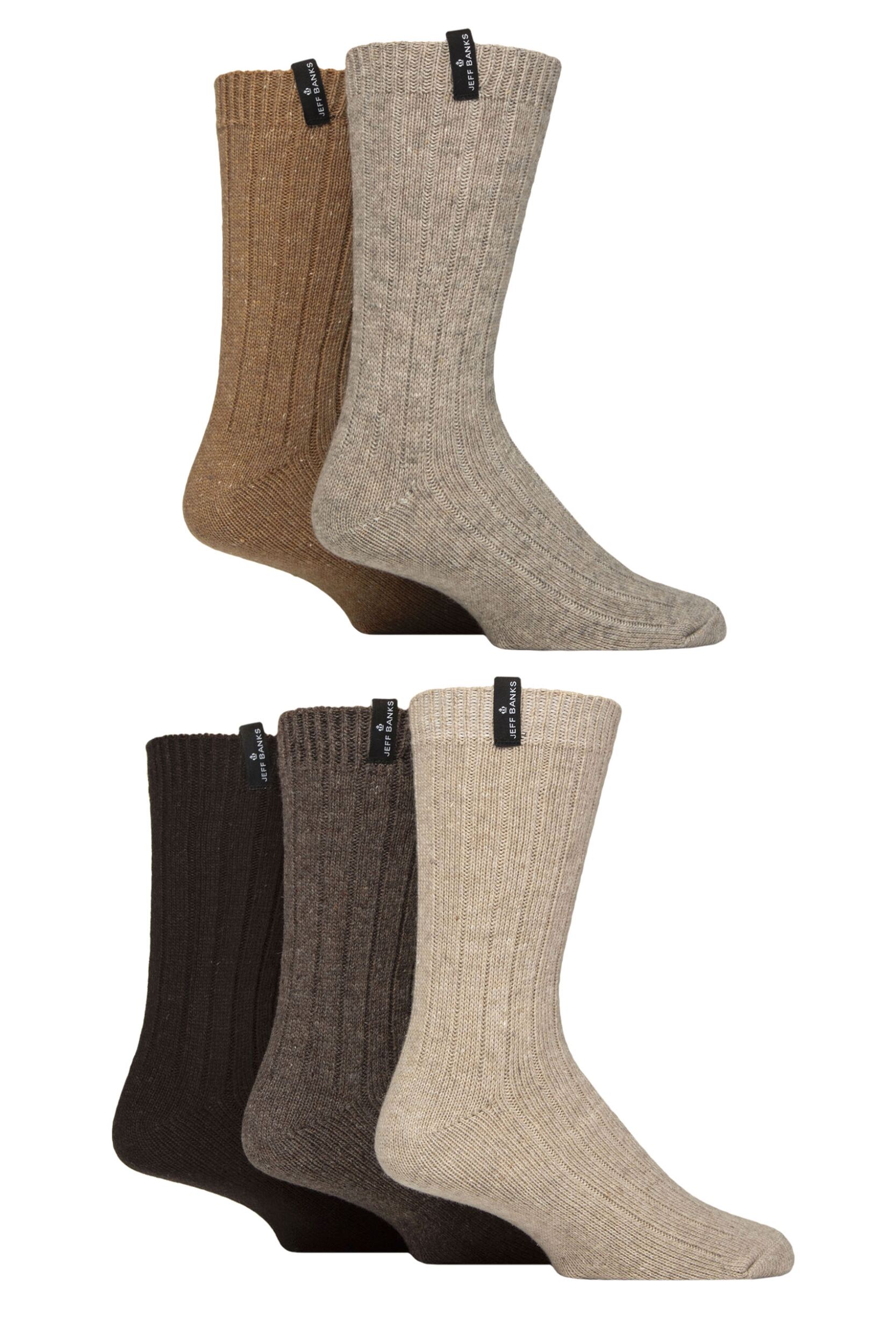 Mens 5 Pair Jeff Banks Ribbed Recycled Wool Boot Socks Naturals 7-11