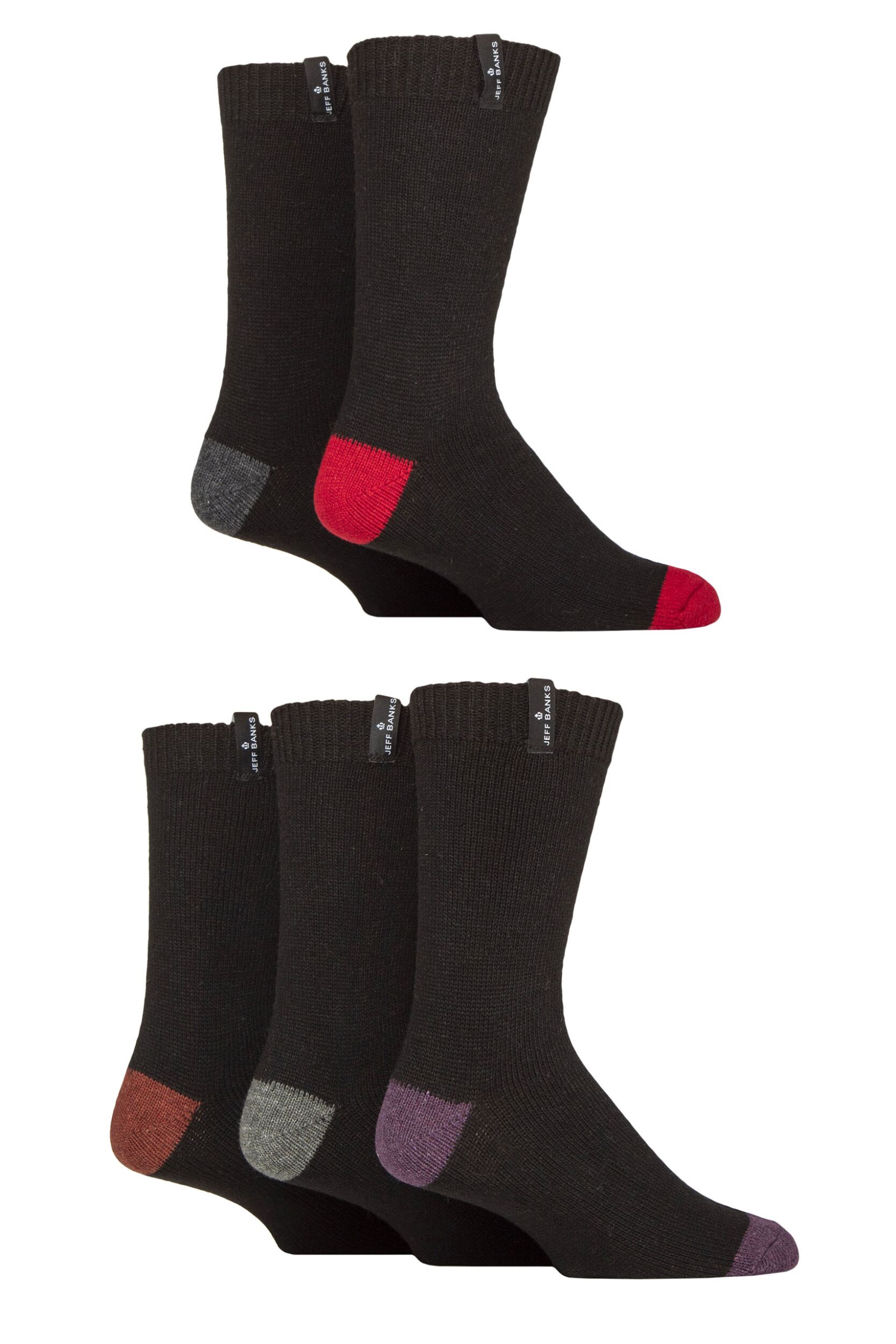 Mens 5 Pair Jeff Banks Recycled Wool Boot Socks Black 7-11 Mens