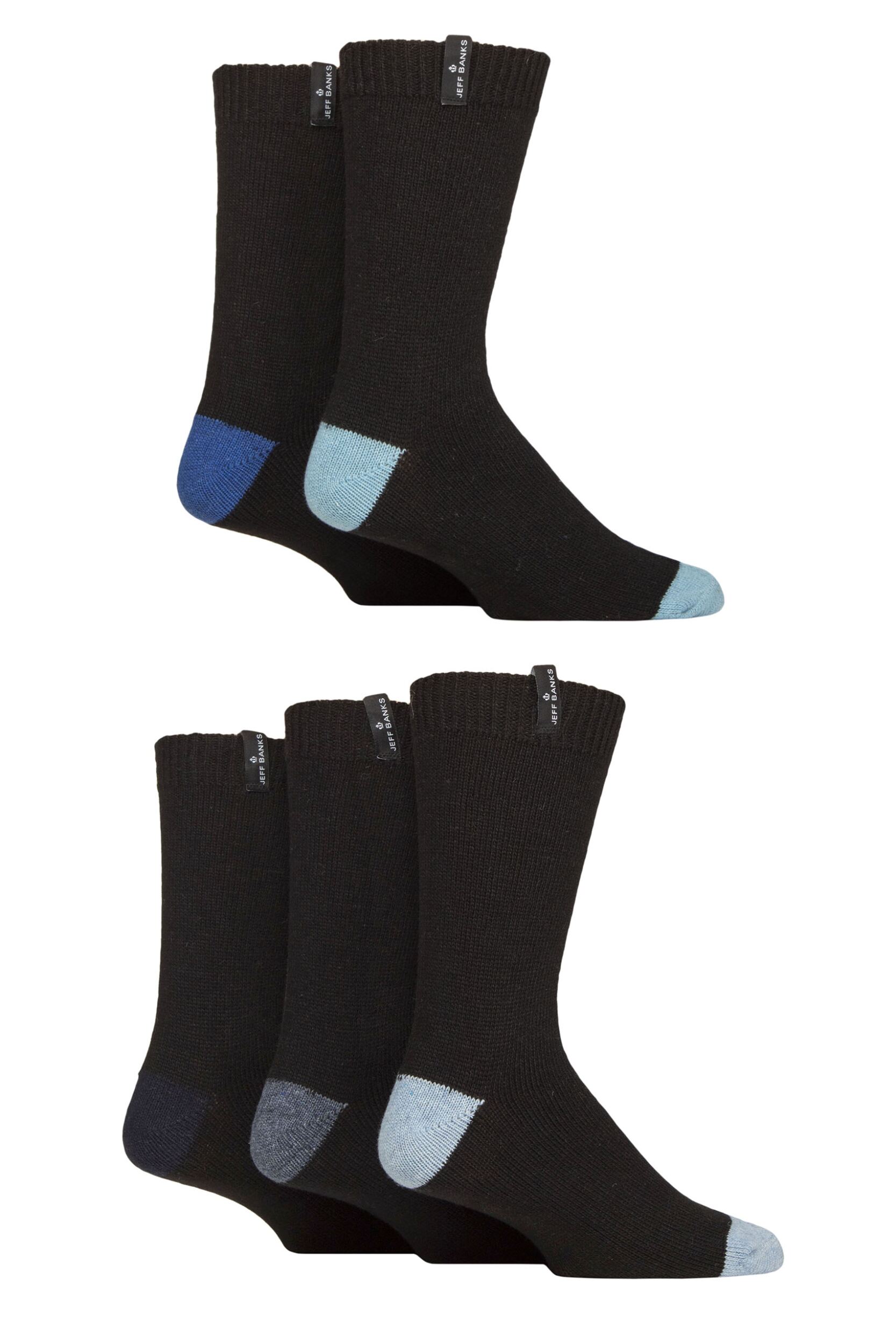 Mens 5 Pair Jeff Banks Recycled Wool Boot Socks Black Blue 7-11 Mens