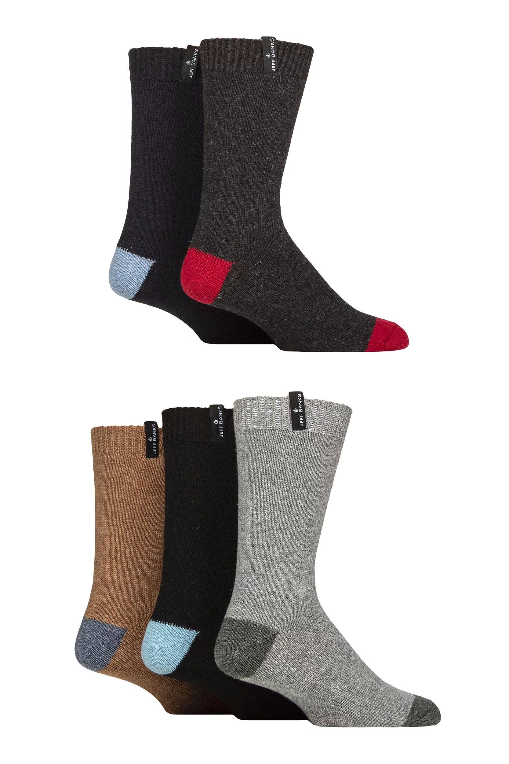 Mens 5 Pair Jeff Banks Recycled Wool Boot Socks Charcoal 7-11 Mens
