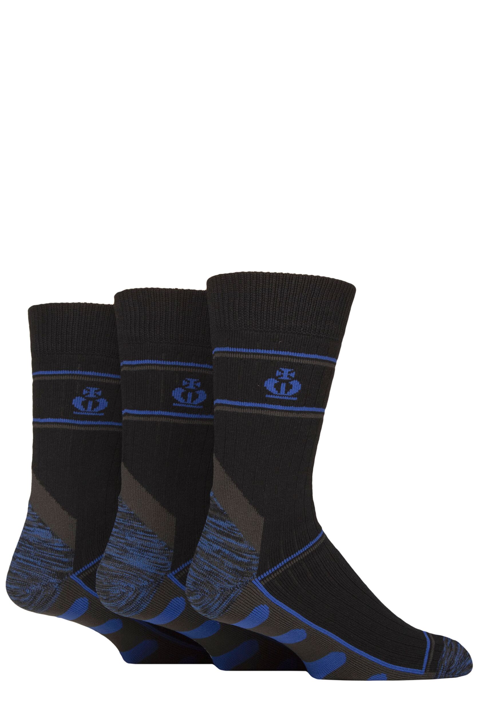 Mens 3 Pair Jeff Banks Recycled Cotton Cushioned Durable Work Socks Black / Blue 7-11 Mens