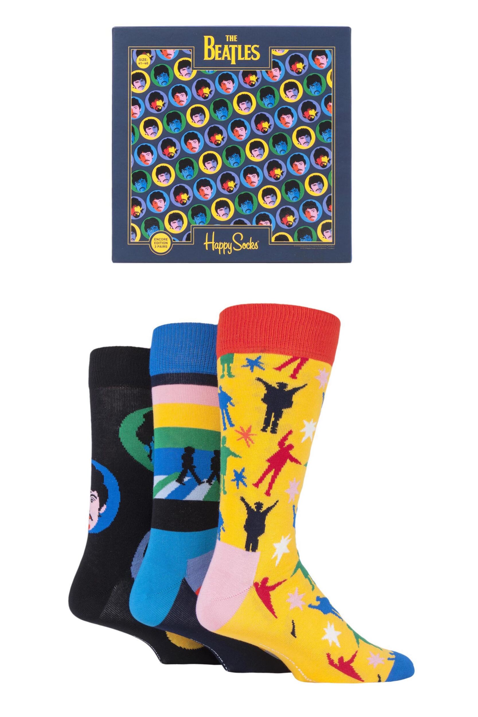 3 Pair Assorted The Beatles 2019 Gift Boxed Cotton Socks Unisex 4-7 Unisex - Happy Socks