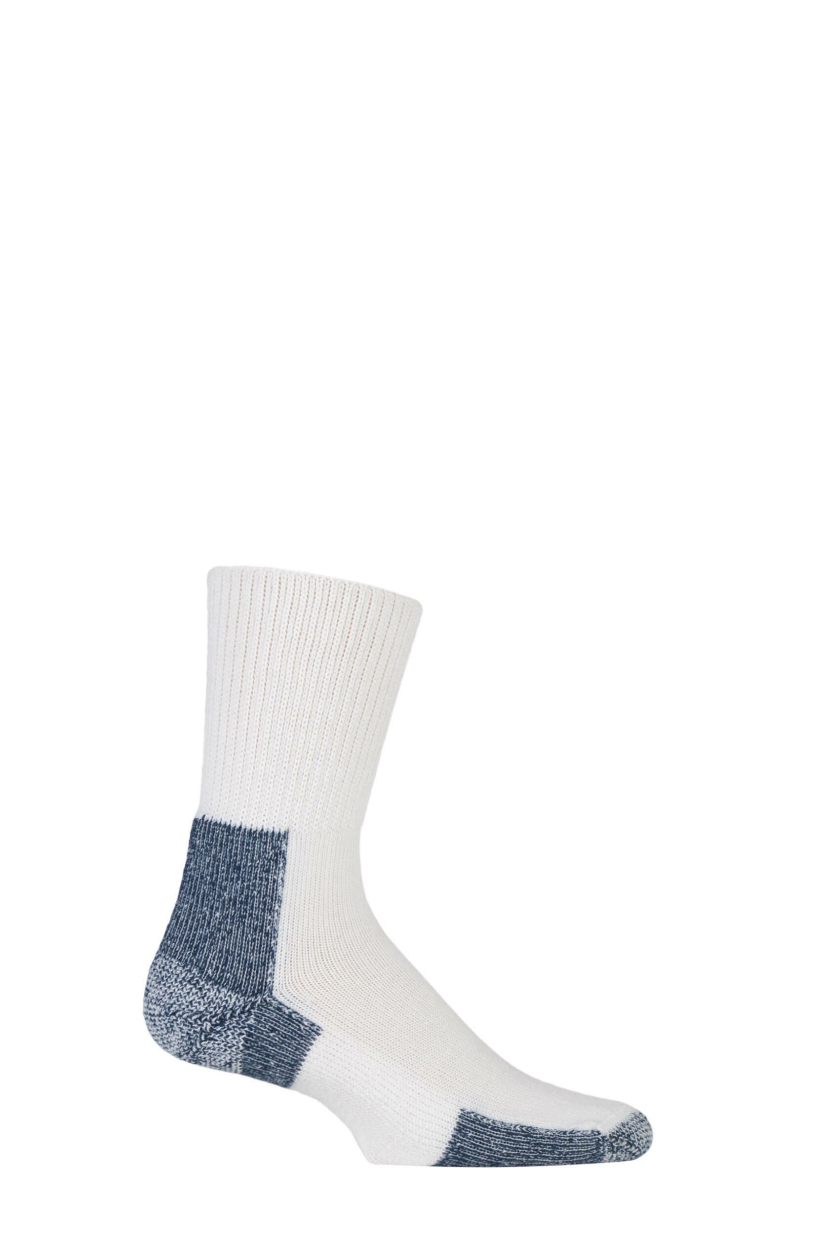 1 Pair White / Navy Running Crew Socks with Thick Cushion Men's 8.5-12 Mens - Thorlos