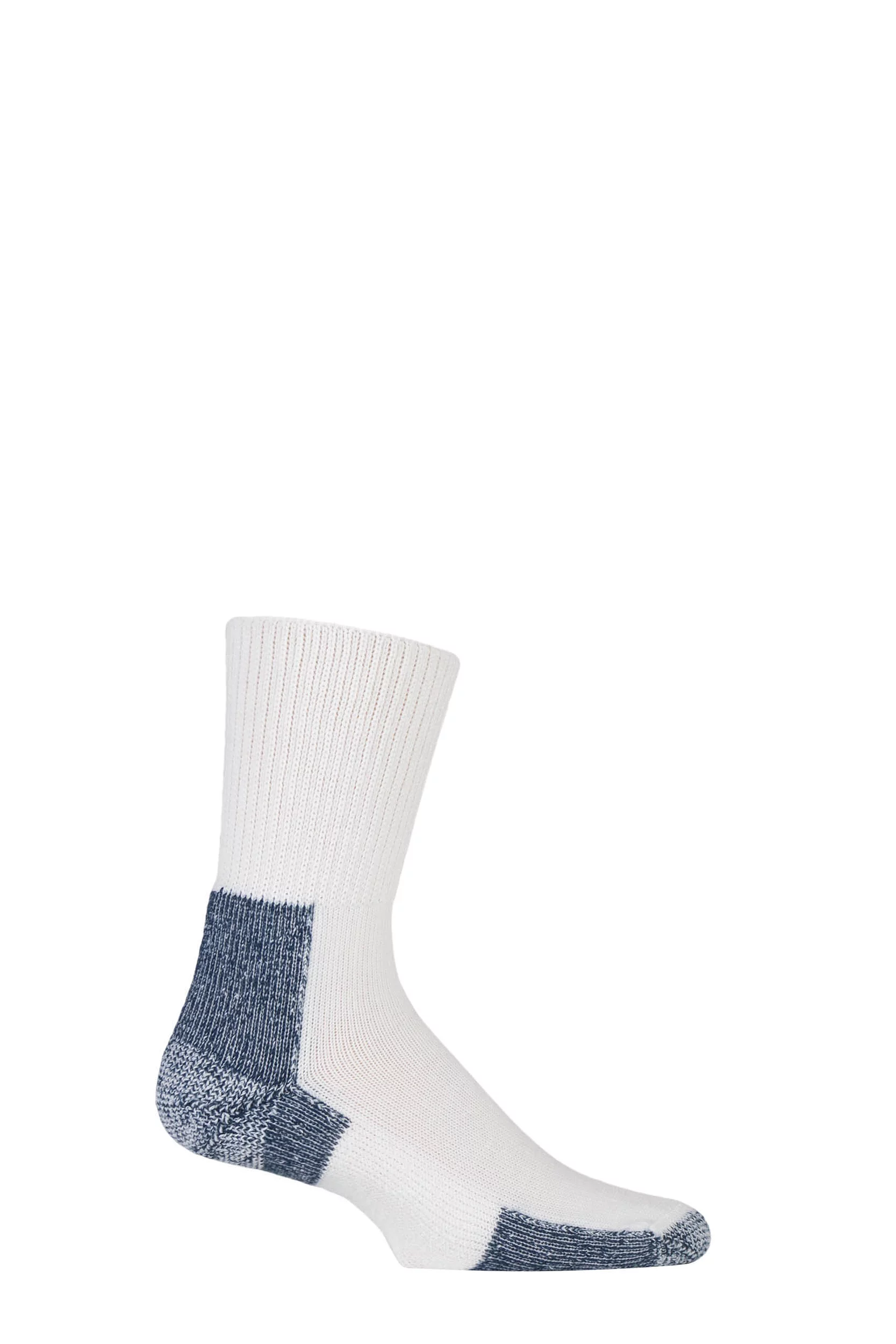 1 Pair White / Navy Running Crew Socks with Thick Cushion Men's 8.5-12 Mens - Thorlos