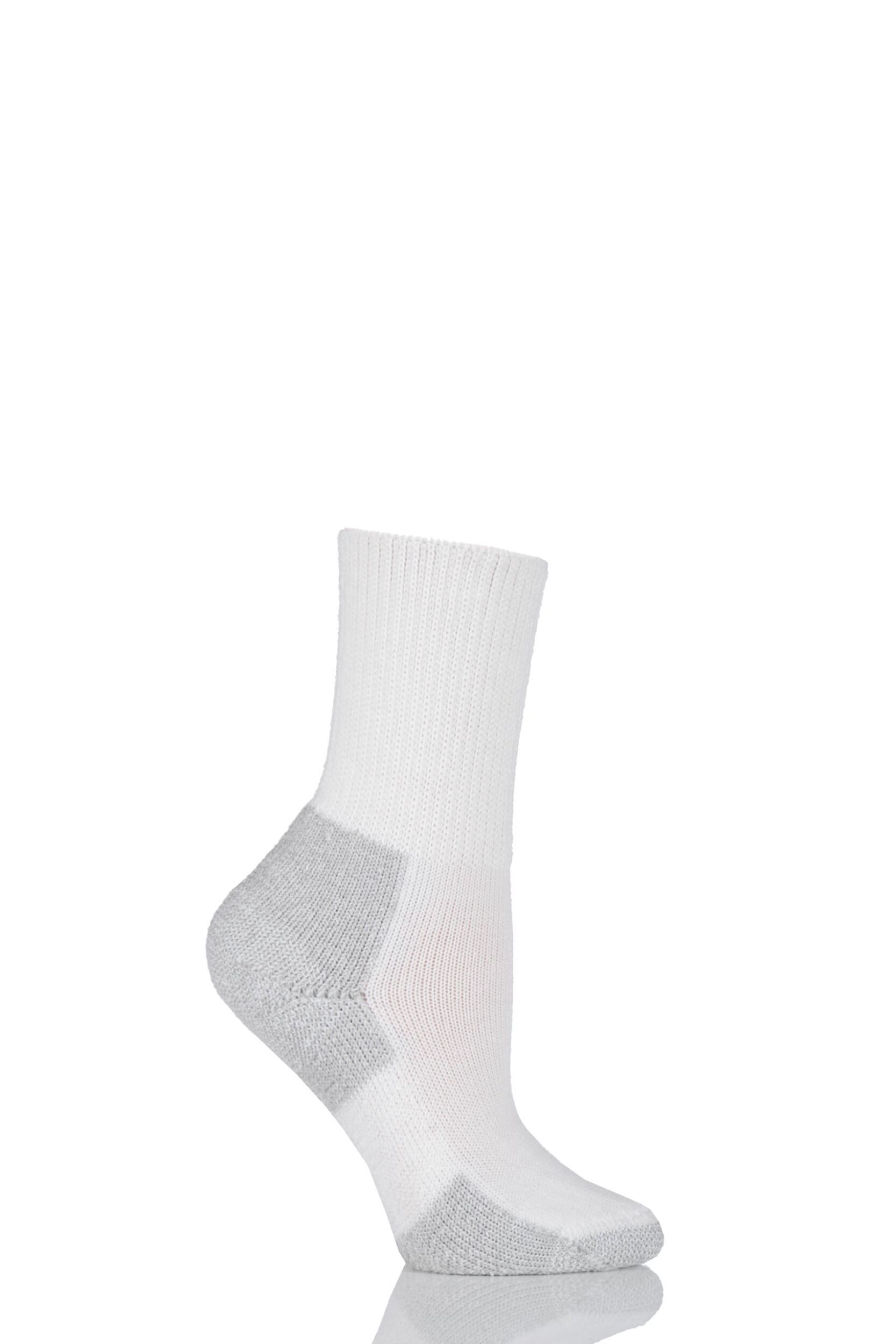 1 Pair White / Platinum Running Crew Socks with Thick Cushion Ladies 2.5-4.5 Ladies - Thorlos