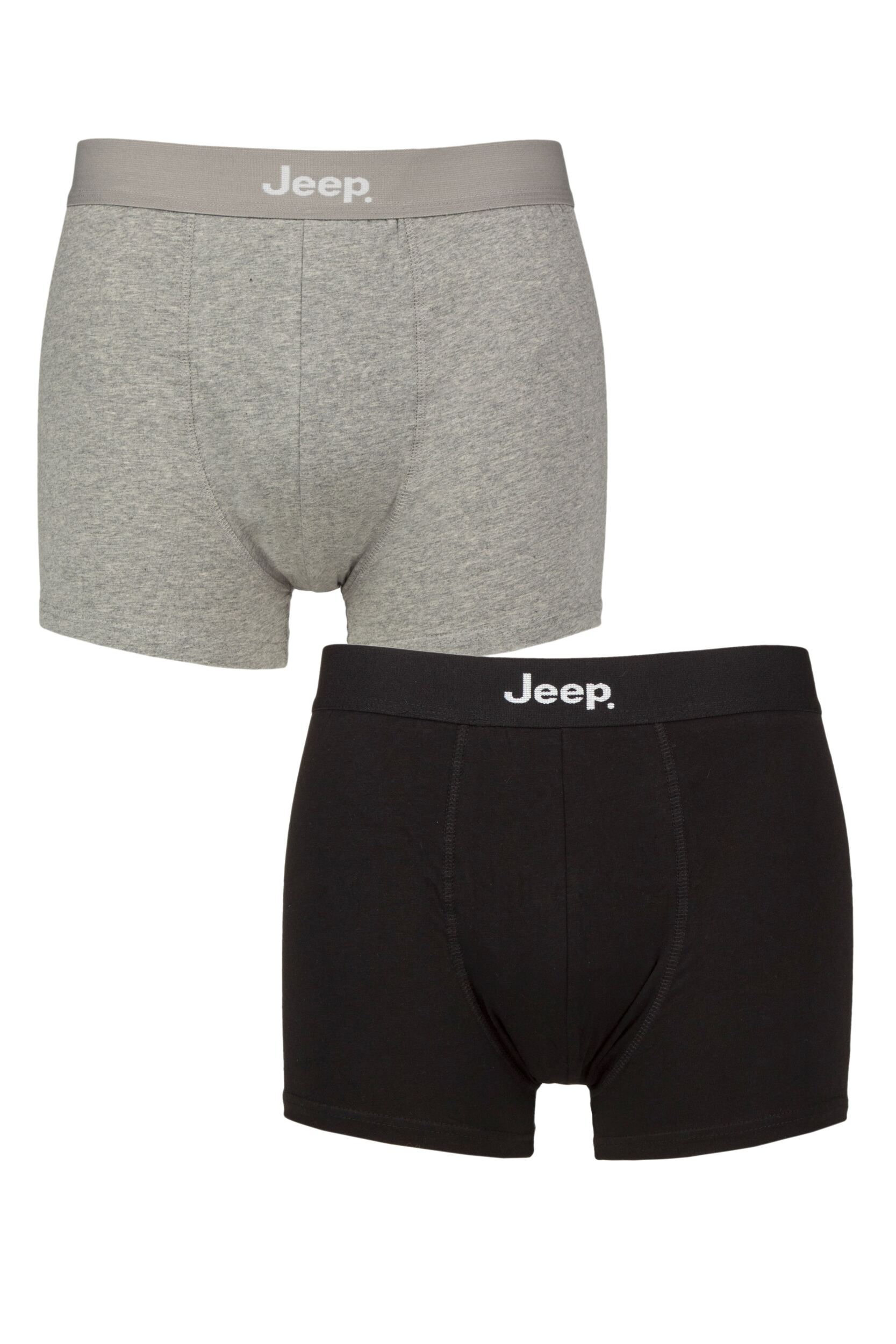 2 Pack Black / Grey Marl Cotton Plain Fitted Hipster Trunks Men's Extra Large - Jeep