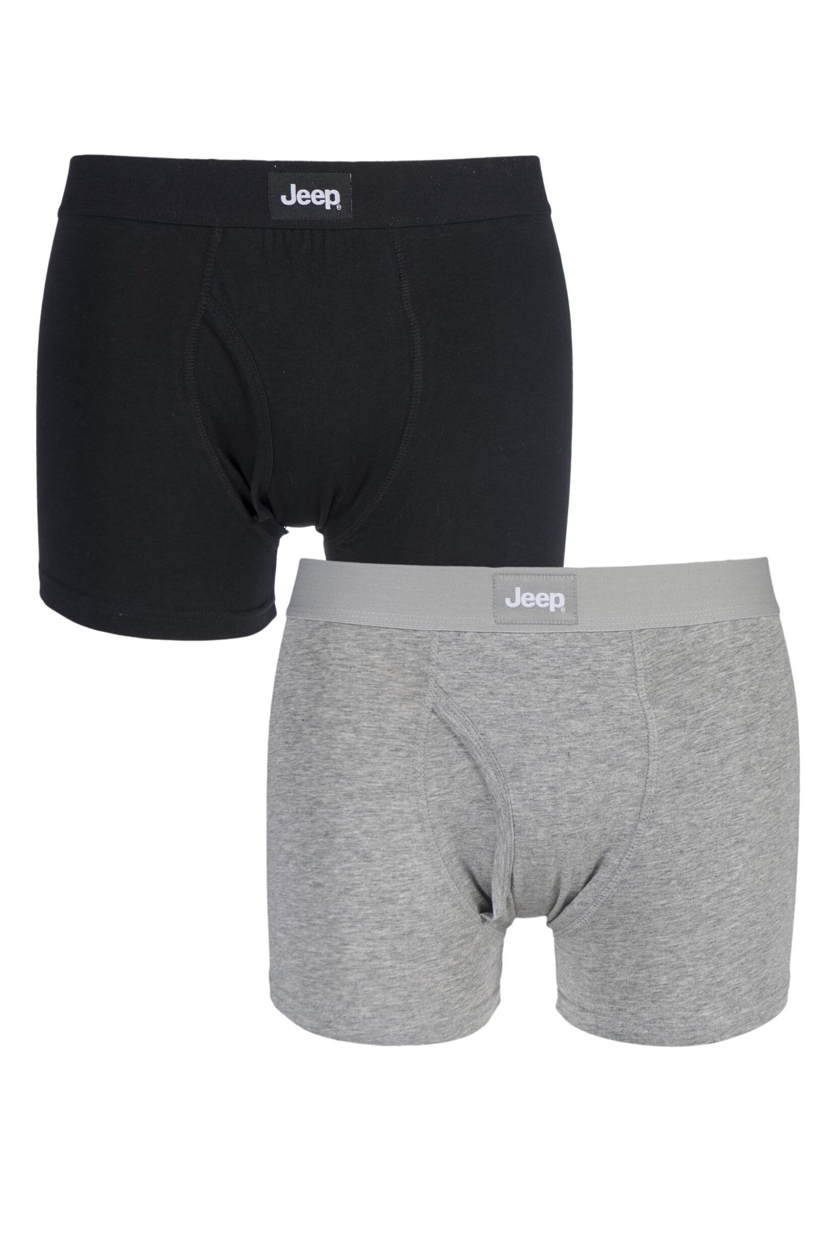 2 Pack Black / Grey Marl Cotton Plain Fitted Key Hole Trunk Boxer Shorts Men's Large - Jeep