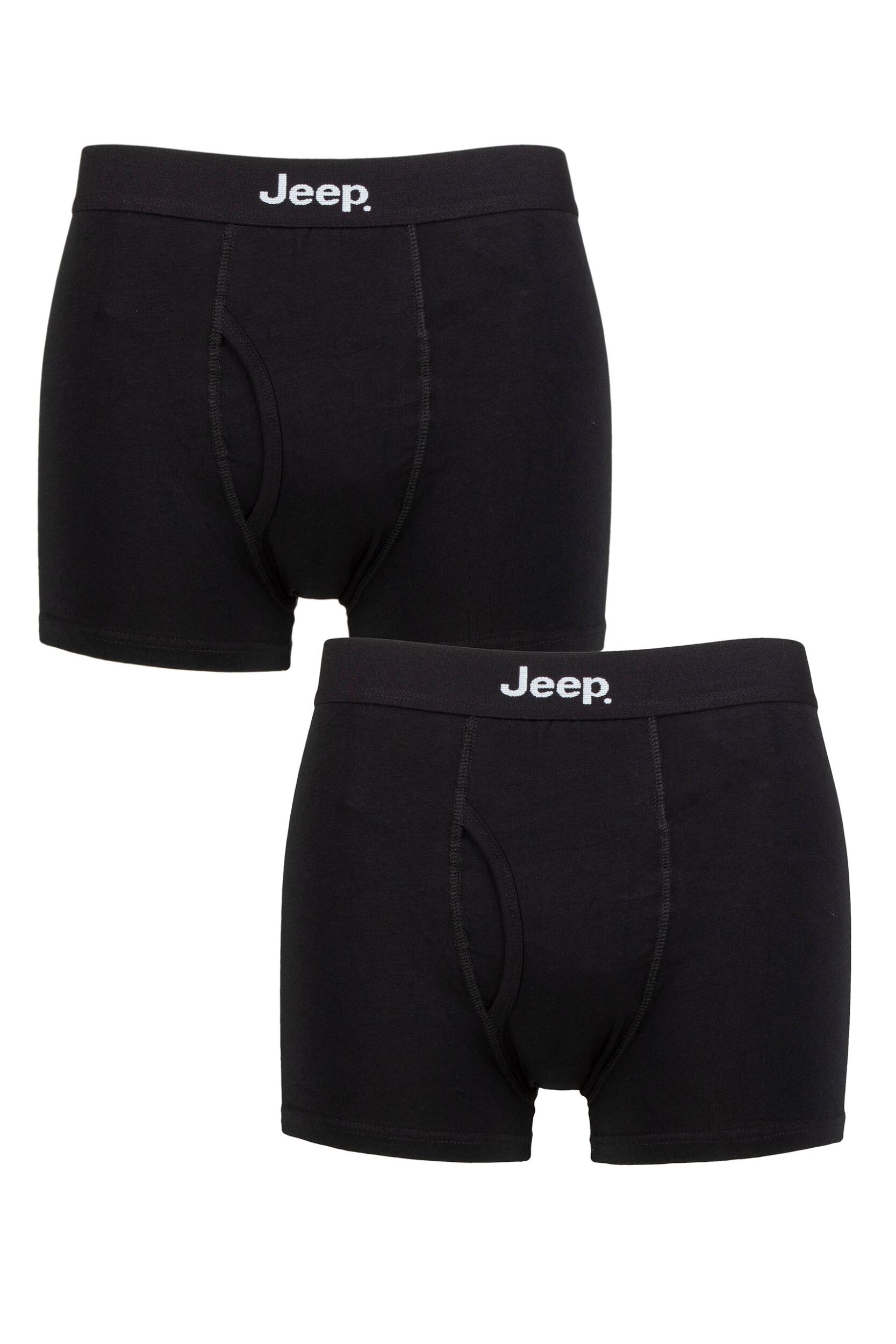 Mens 2 Pack Jeep Cotton Plain Fitted Key Hole Trunk Boxer Shorts Black / Black M