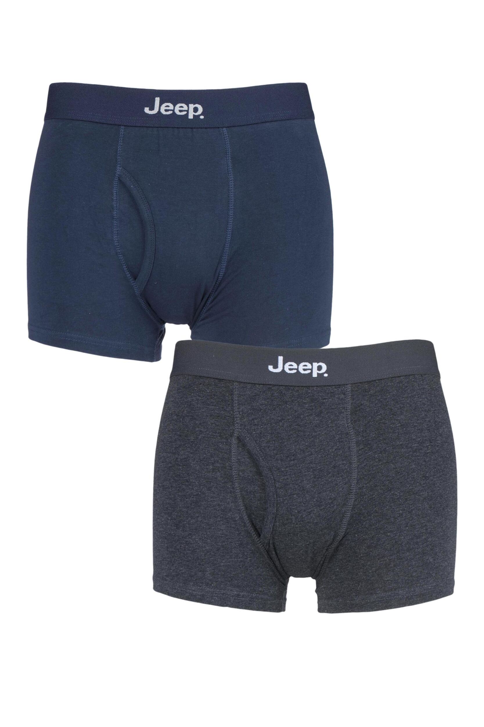 2 Pack Navy / Charcoal Cotton Plain Fitted Key Hole Trunk Boxer Shorts Men's Extra Large - Jeep