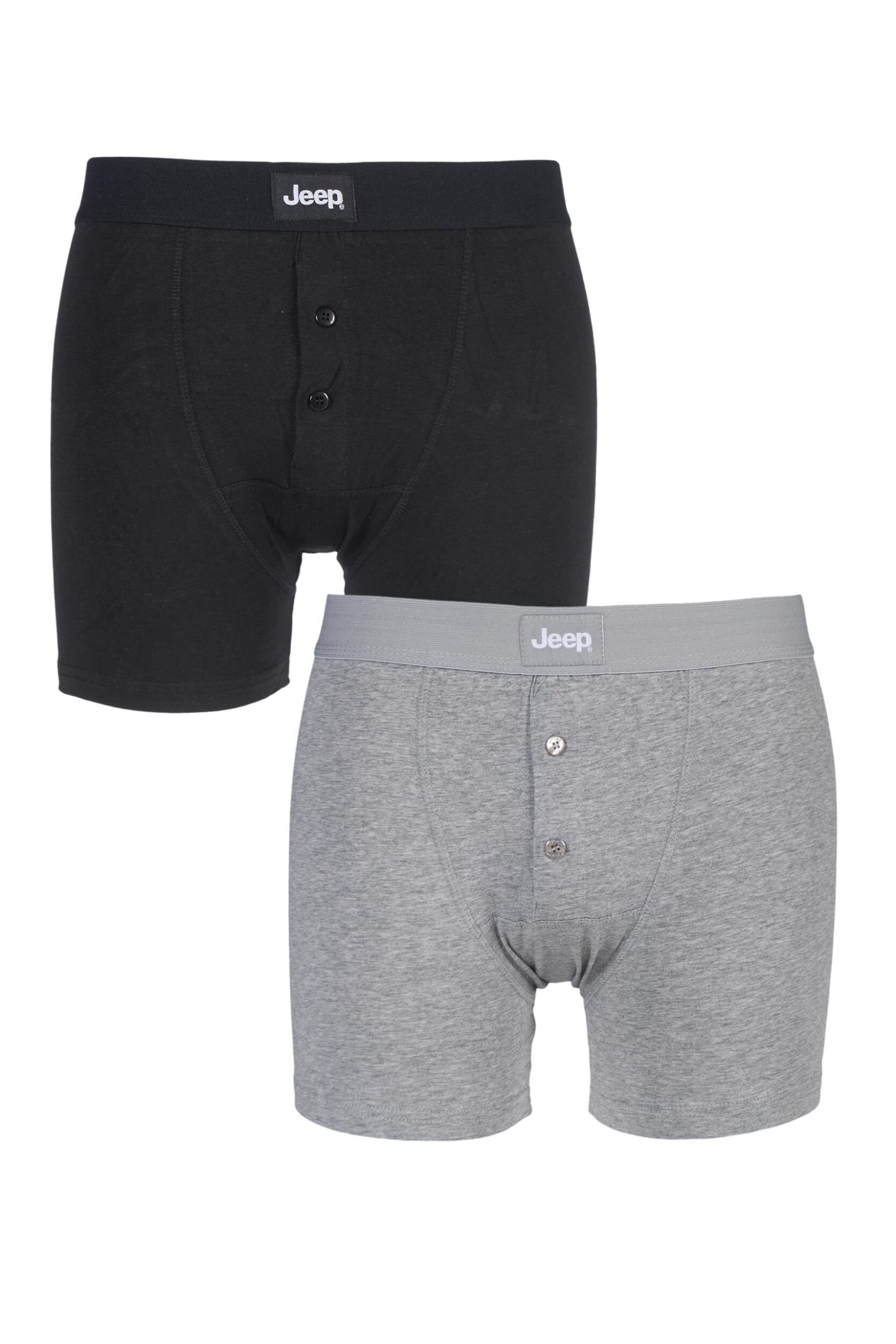 2 Pack Black / Grey Marl Cotton Plain Fitted Button Front Trunk Boxer Shorts Men's Small - Jeep