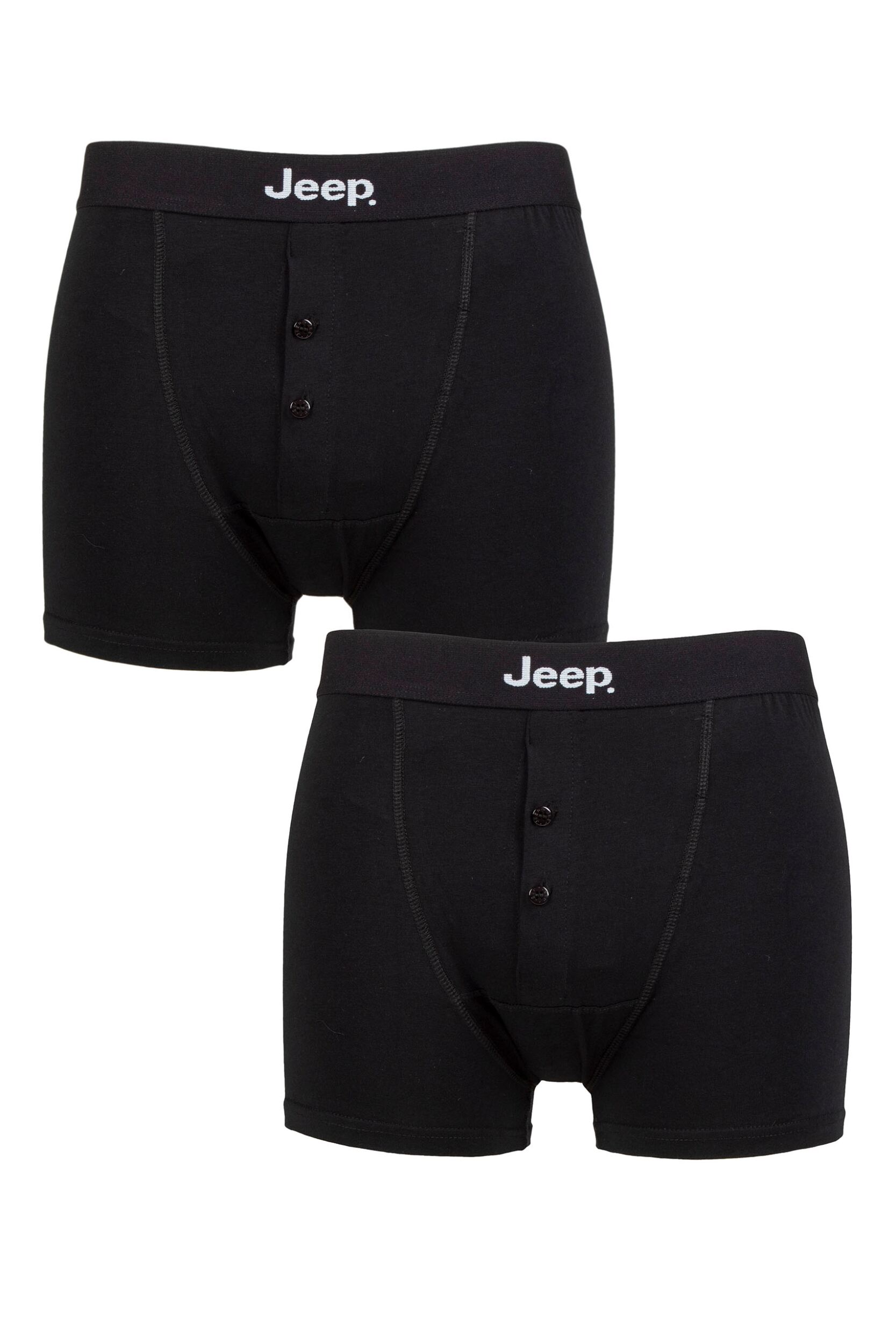 Mens 2 Pack Jeep Cotton Plain Fitted Button Front Trunk Boxer Shorts Black / Black L