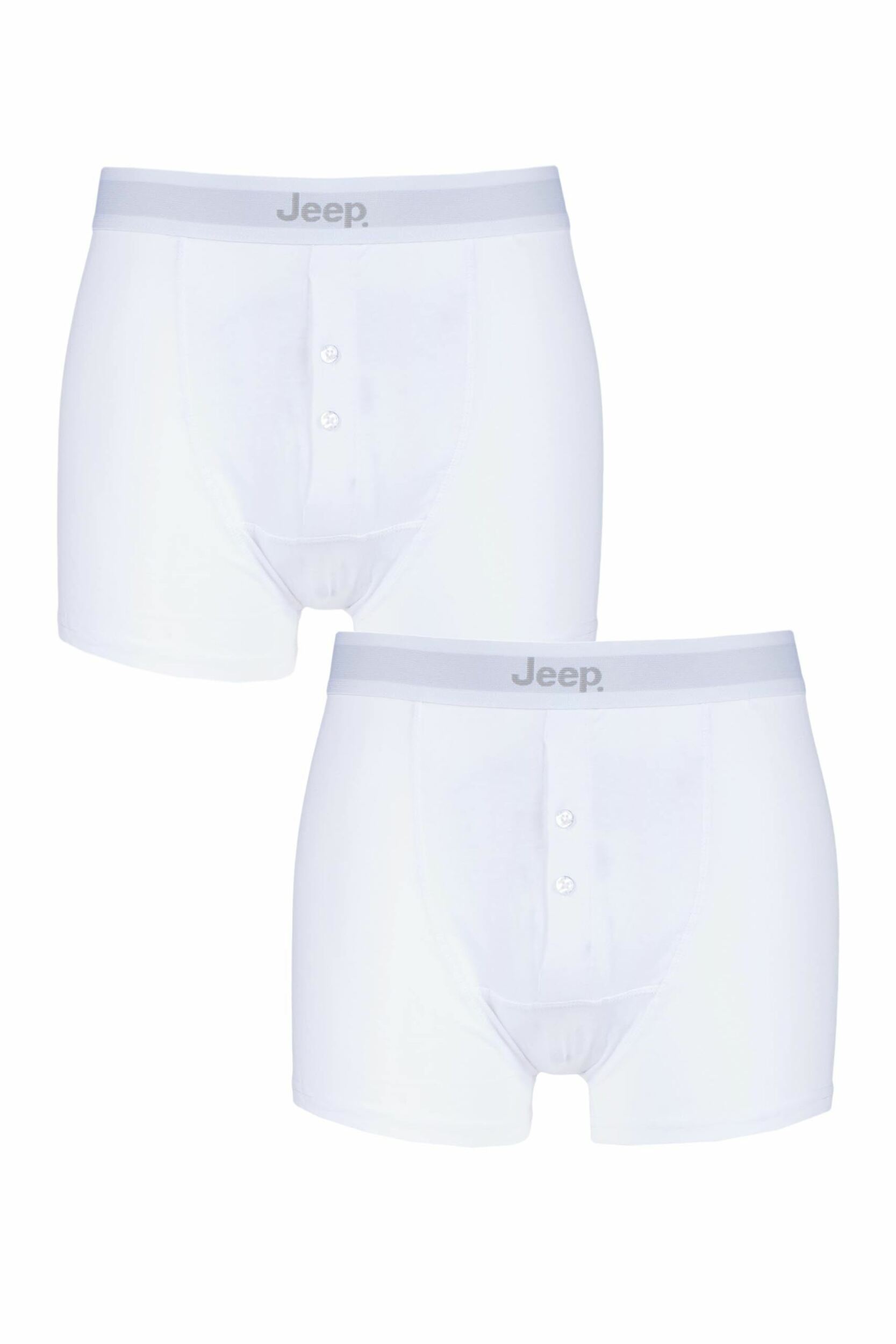 2 Pack White Cotton Plain Fitted Button Front Trunk Boxer Shorts Men's Large - Jeep