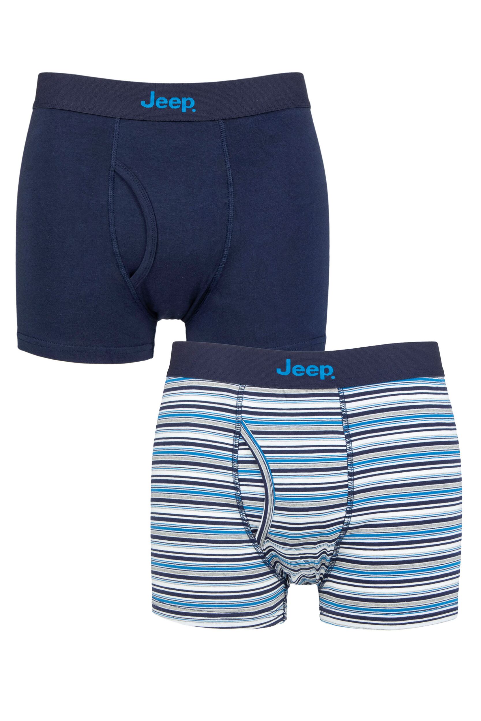 Mens 2 Pack Jeep Plain and Striped Cotton Keyhole Trunks Navy / Blue M