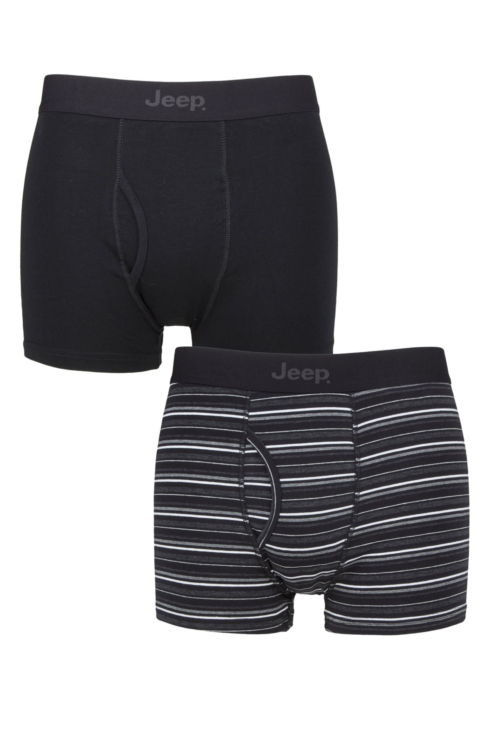 Mens 2 Pack Jeep Striped Cotton Rich Keyhole Trunks Black / Charcoal Large