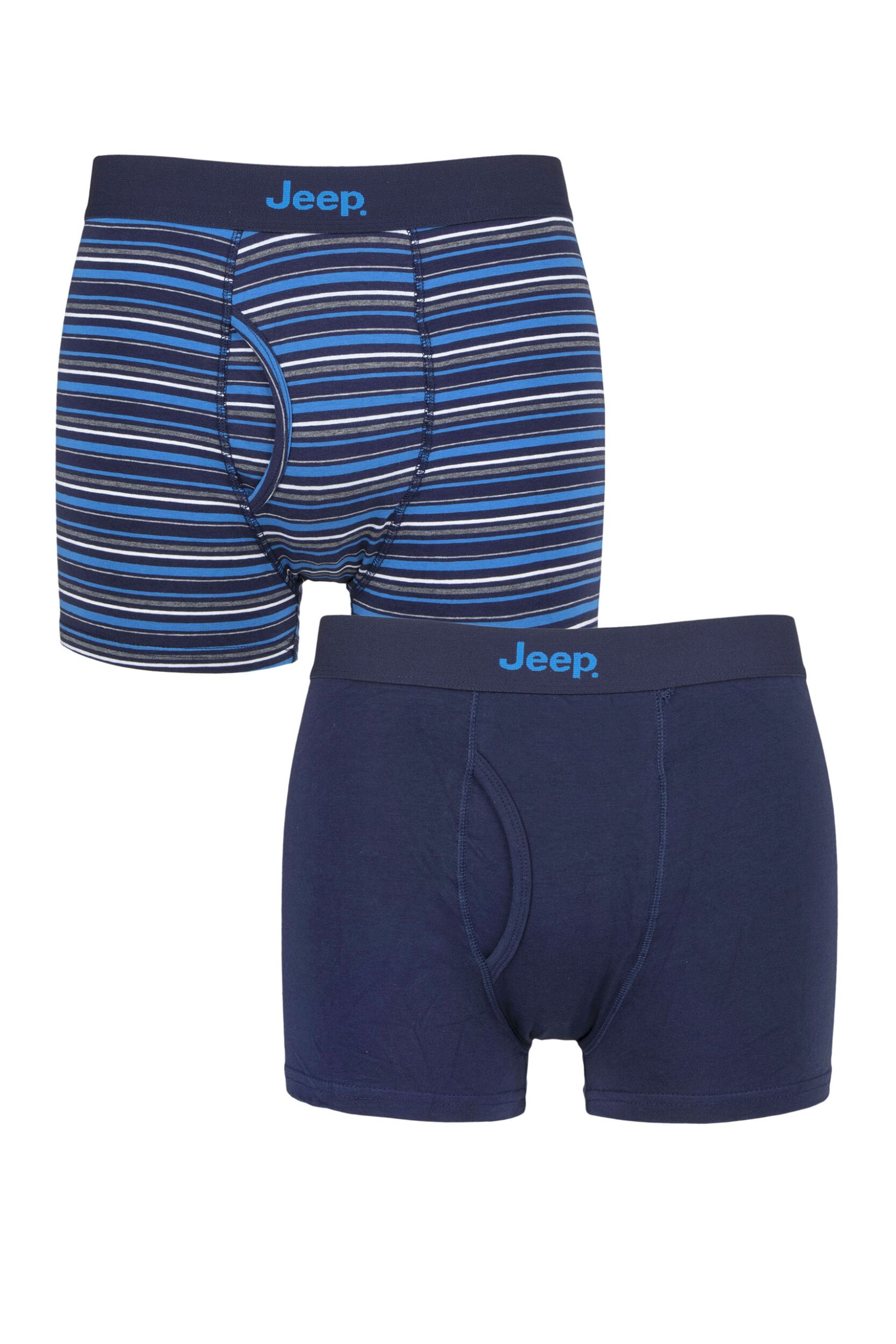 Mens 2 Pack Jeep Striped Cotton Rich Keyhole Trunks Navy / Blue Extra Large