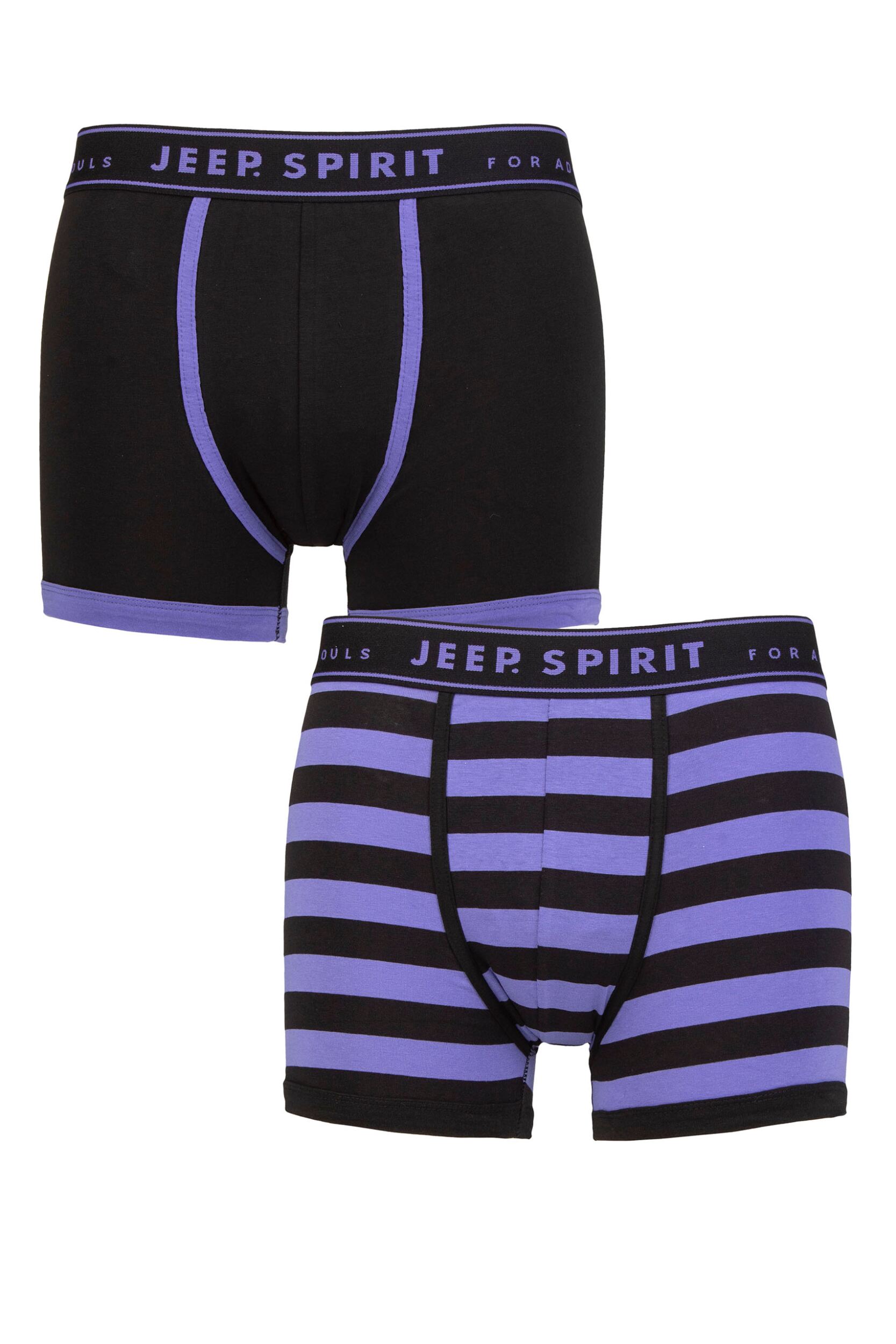 Mens 2 Pack Jeep Spirit Stripe Cotton Trunks Broad Stripe Black / Purple L