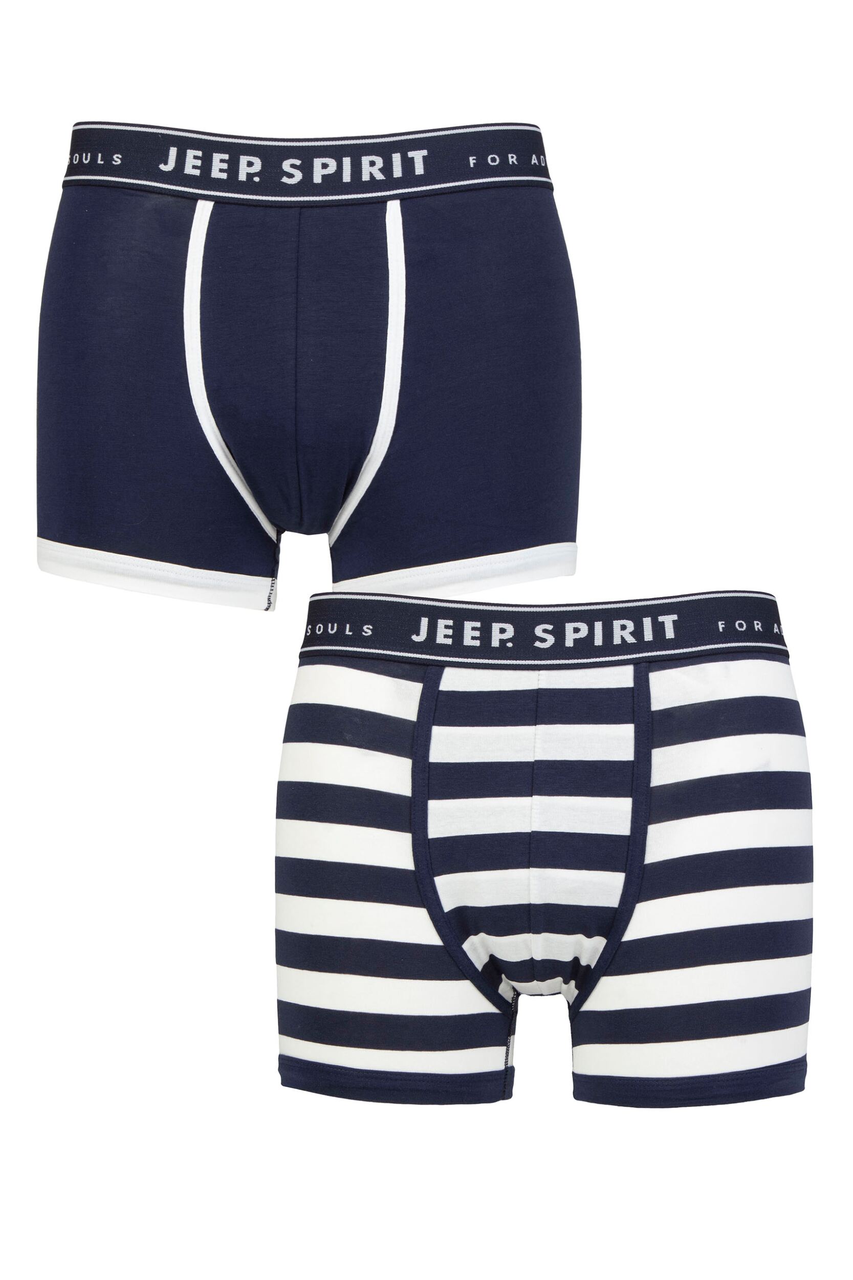 Mens 2 Pack Jeep Spirit Stripe Cotton Trunks Broad Stripe Navy / White L