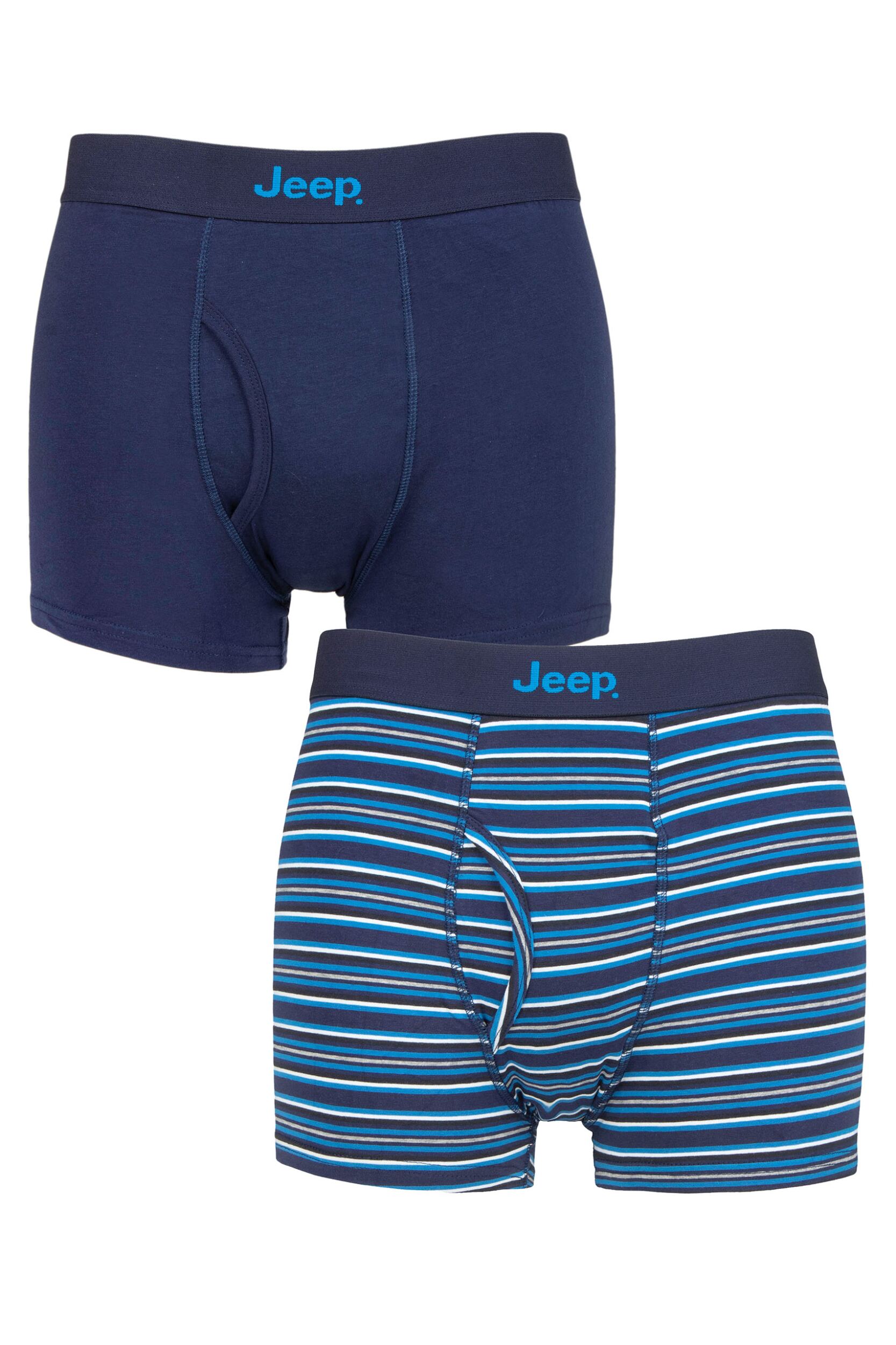 Mens 2 Pack Jeep Plain and Striped Cotton Keyhole Trunks Navy / Stripe M